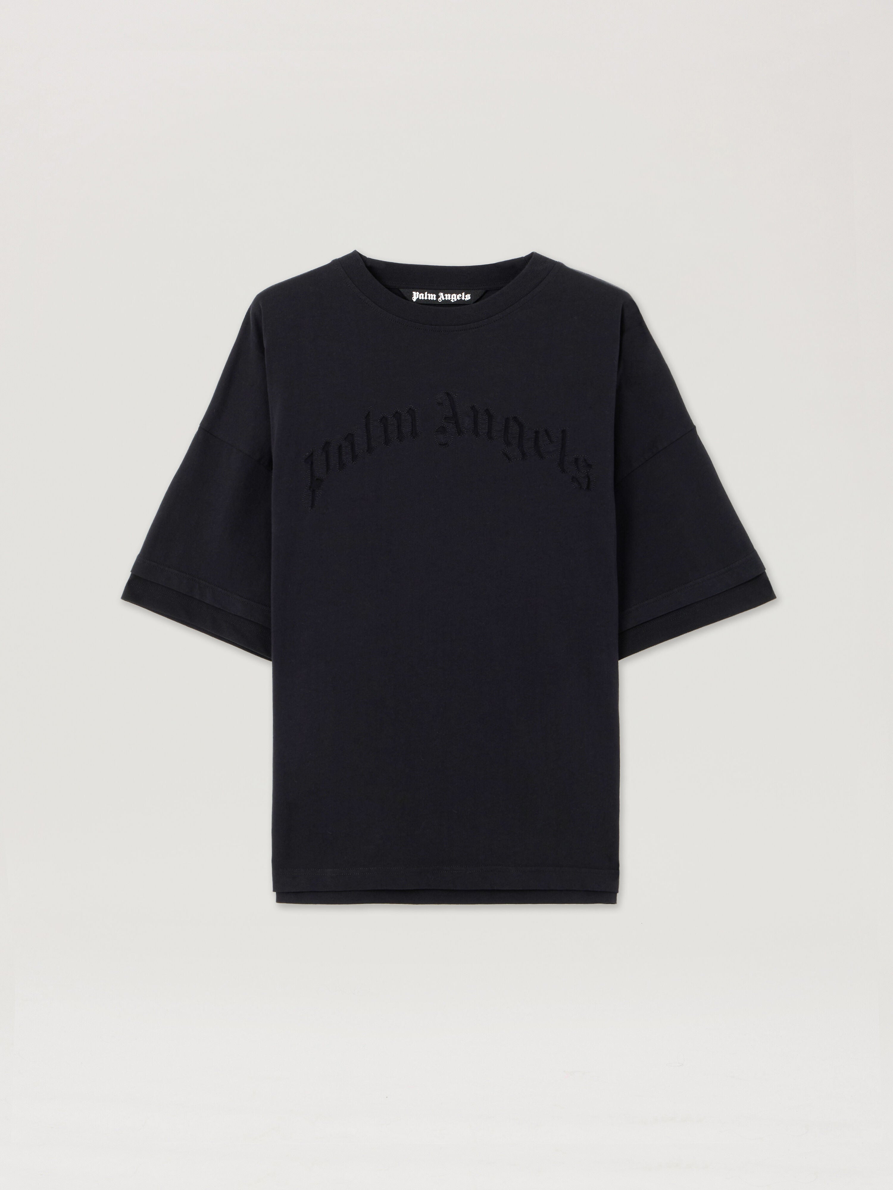 PALM ANGELS Curved Logo Loose Double T-Shirt BLACK BLACK PMAA10QS26JER001