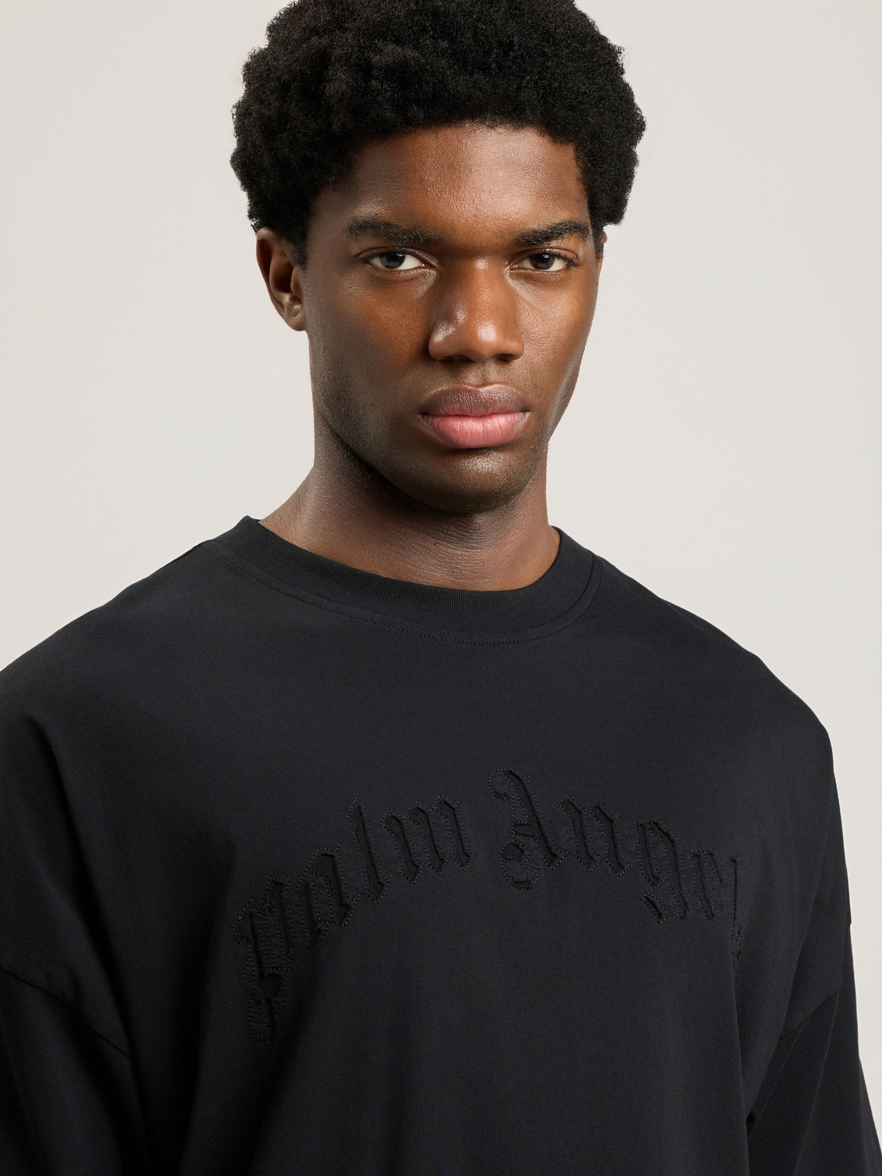 PALM ANGELS Curved Logo Loose Double T-Shirt BLACK BLACK PMAA10QS26JER001