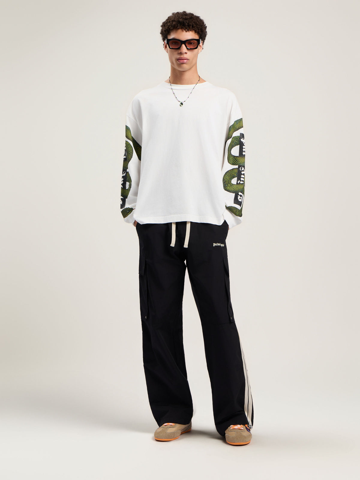 PALM ANGELS Snake Box Logo Long Sleeve T-Shirt OFF WHITE - GREEN PMAB058F25JER002