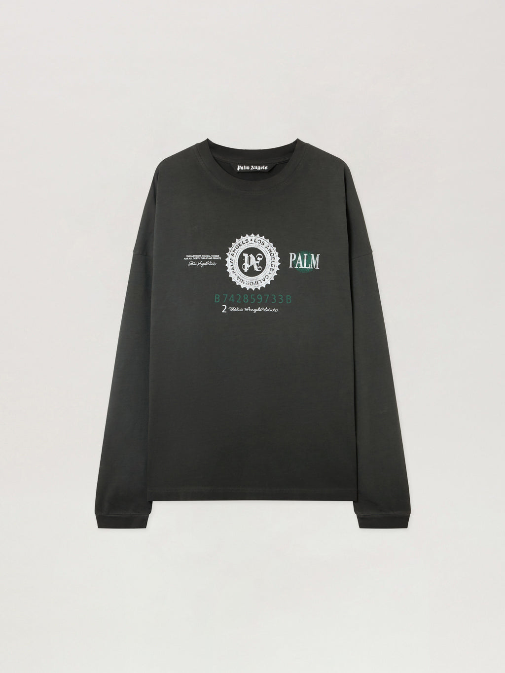 PALM ANGELS Dollar Graphic Long Sleeve T-Shirt VINTAGE BLACK - LIGHT GREY PMAB05CF25JER001