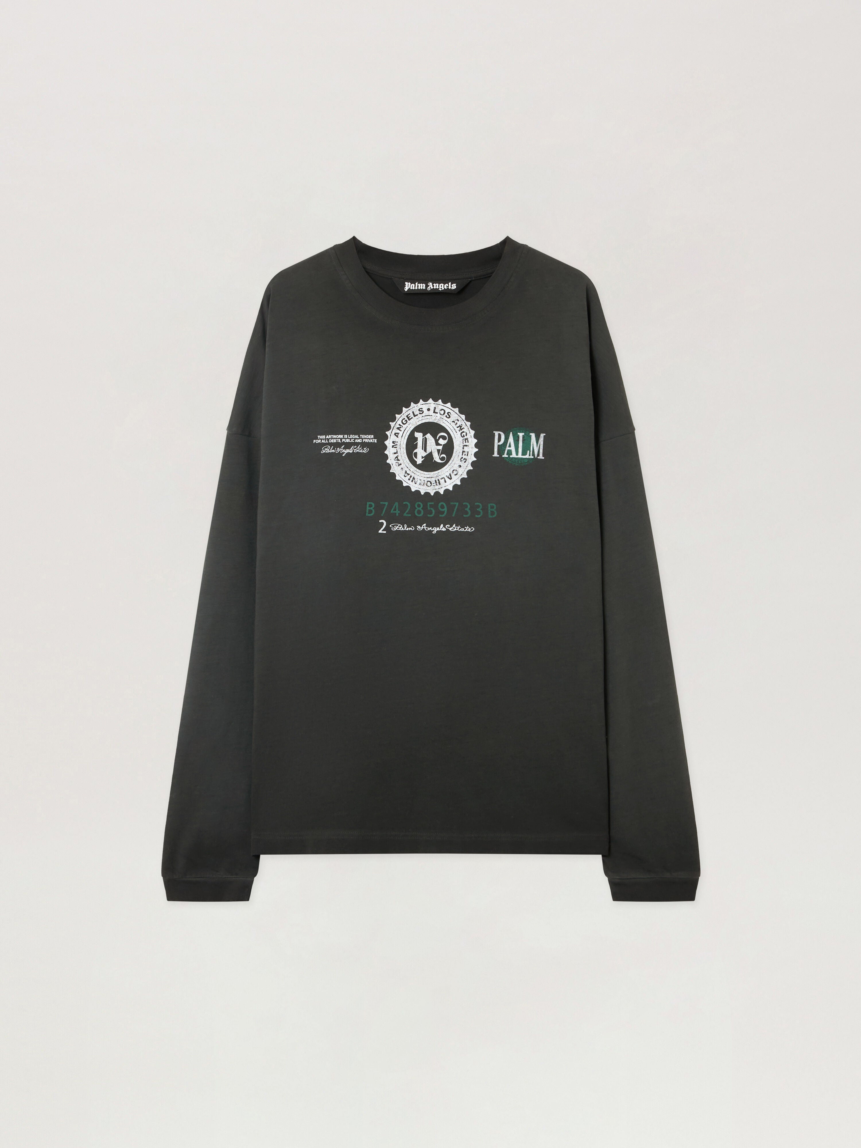 PALM ANGELS Dollar Graphic Long Sleeve T-Shirt VINTAGE BLACK - LIGHT GREY PMAB05CF25JER001
