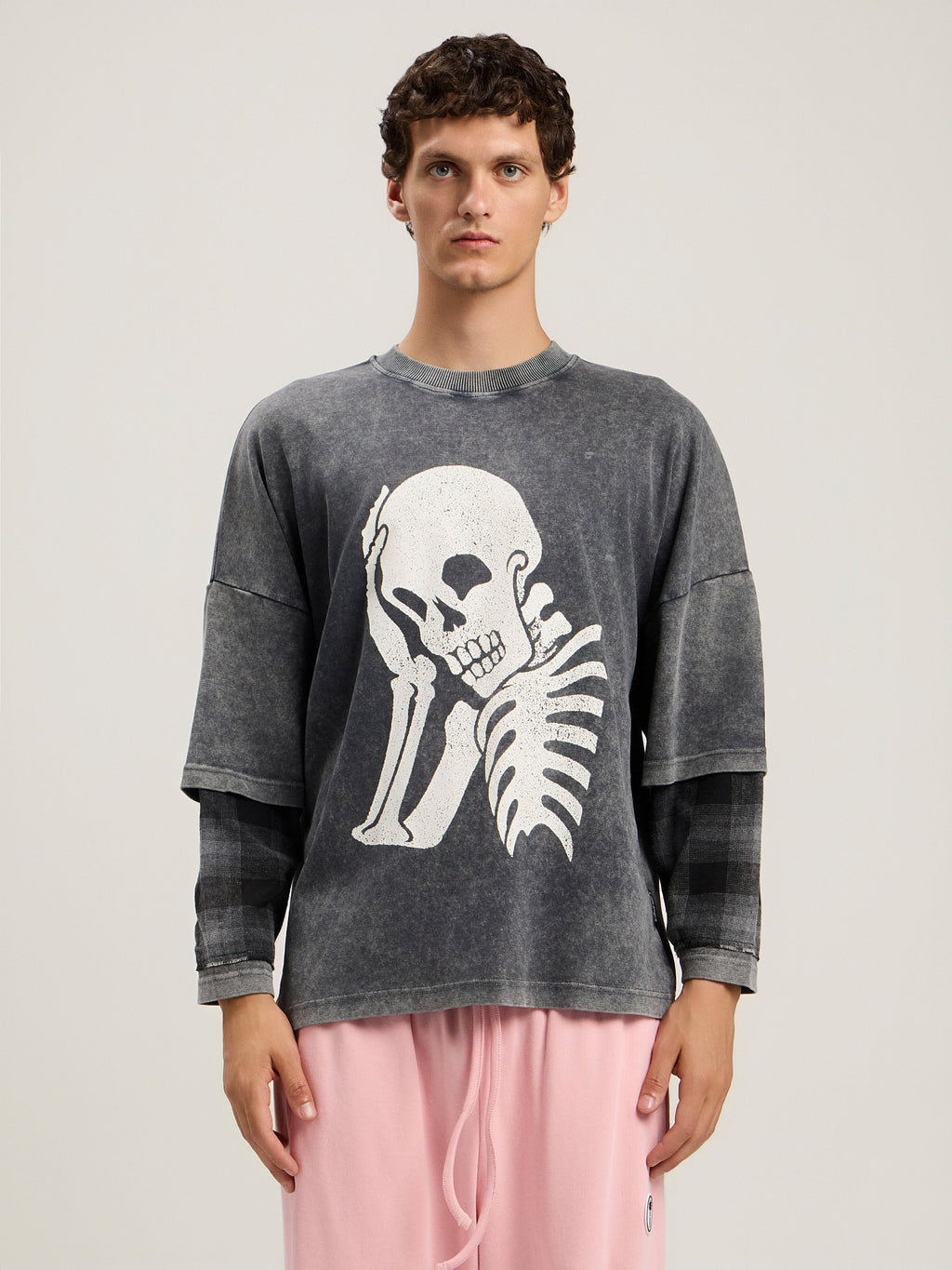 PALM ANGELS Skull Double Long-Sleeved Shirt BLACK OFF WHITE PMAB05ES26JER001
