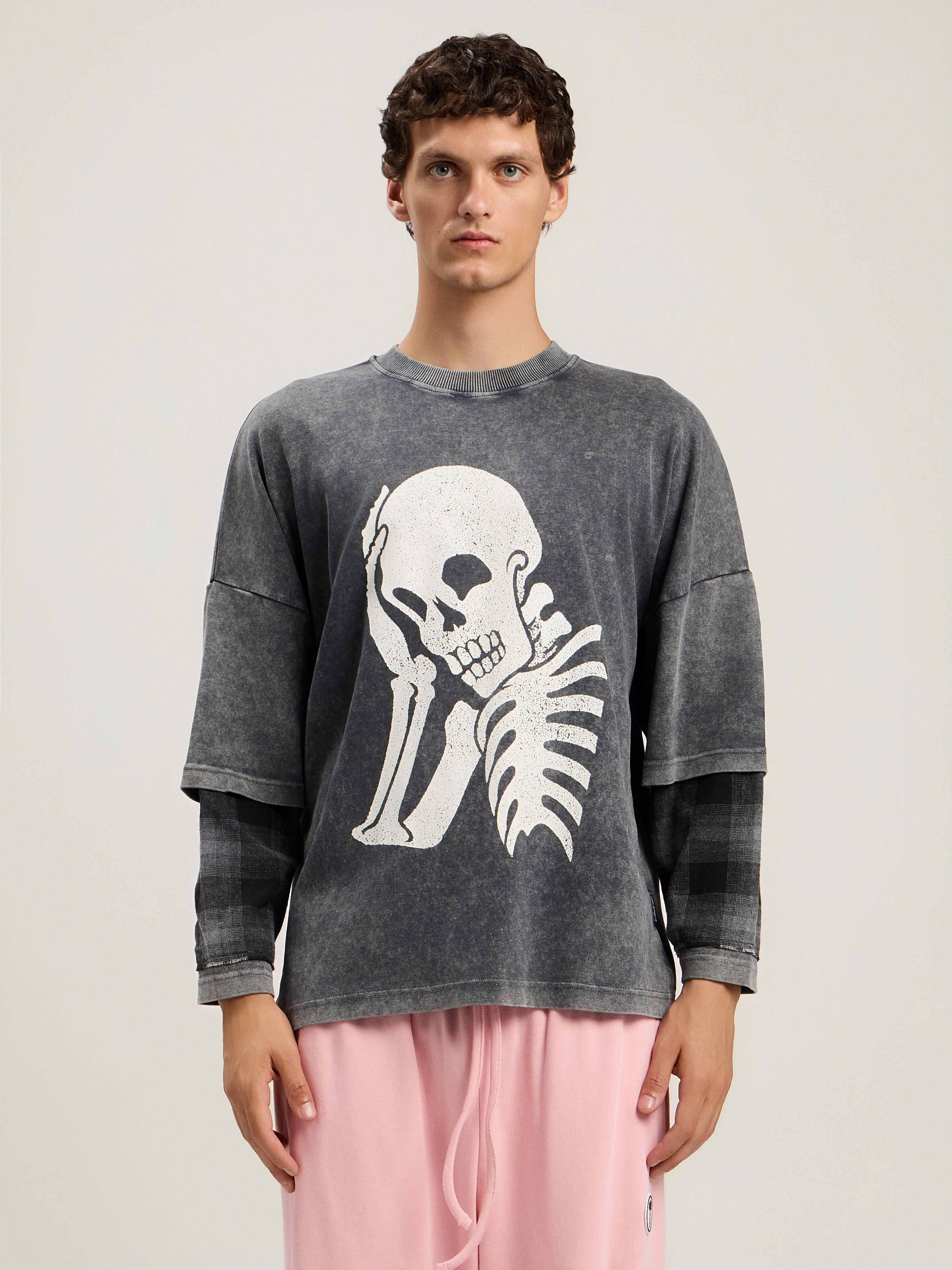 PALM ANGELS Skull Double Long-Sleeved Shirt BLACK OFF WHITE PMAB05ES26JER001