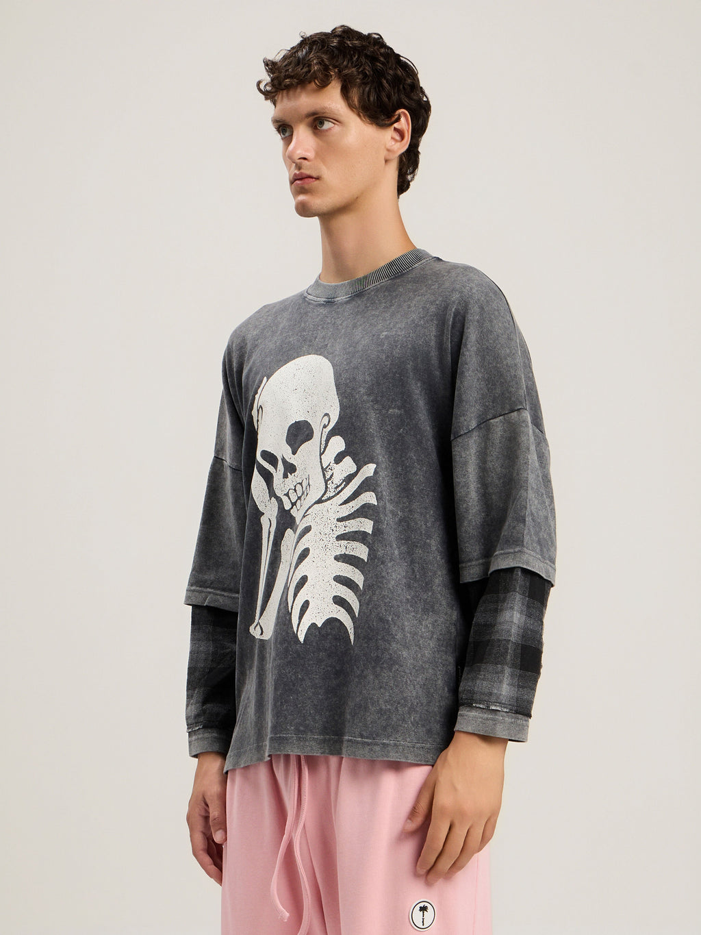 PALM ANGELS Skull Double Long-Sleeved Shirt BLACK OFF WHITE PMAB05ES26JER001