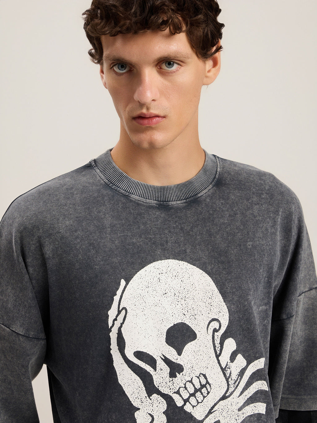 PALM ANGELS Skull Double Long-Sleeved Shirt BLACK OFF WHITE PMAB05ES26JER001