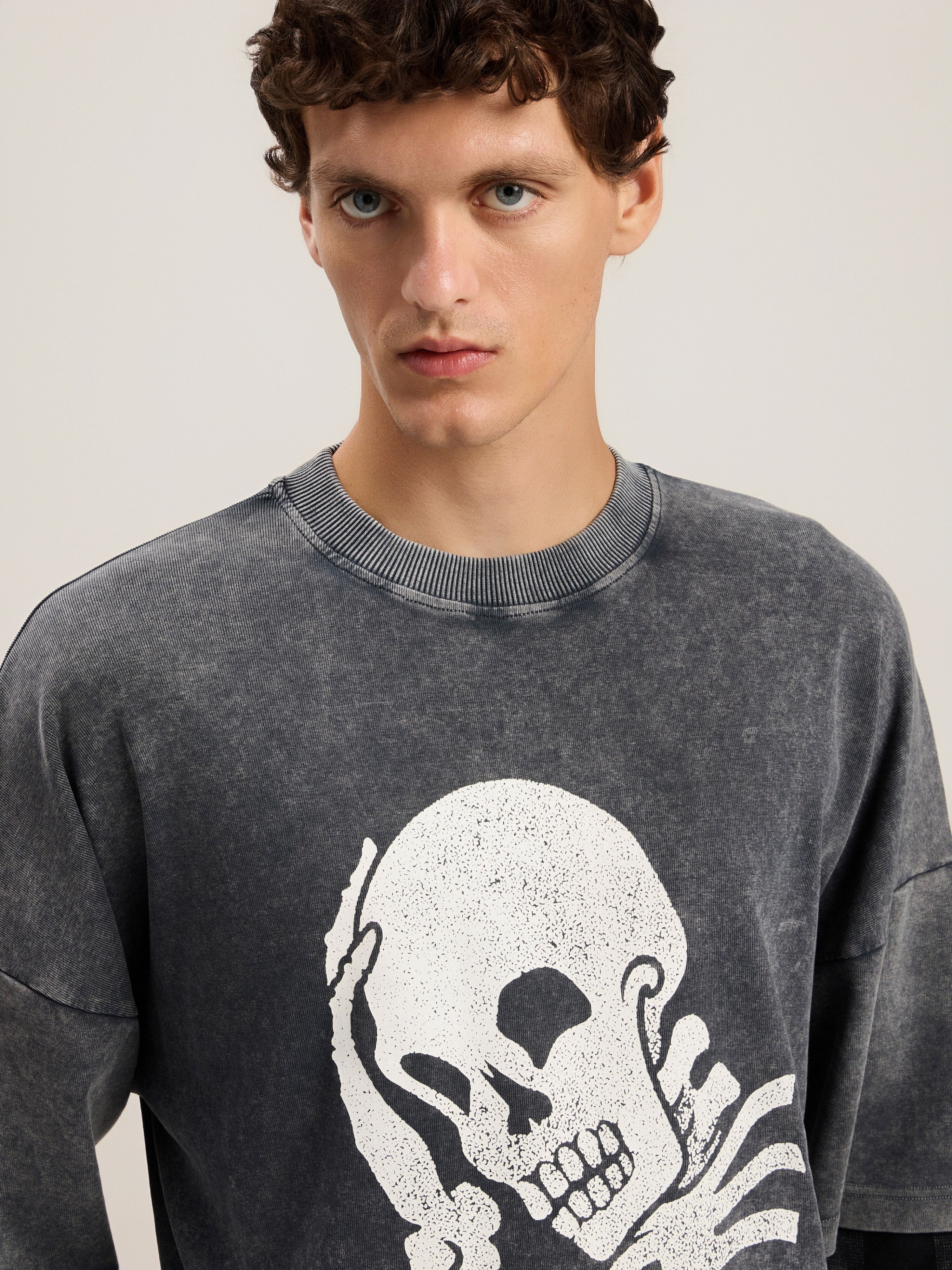 PALM ANGELS Skull Double Long-Sleeved Shirt BLACK OFF WHITE PMAB05ES26JER001