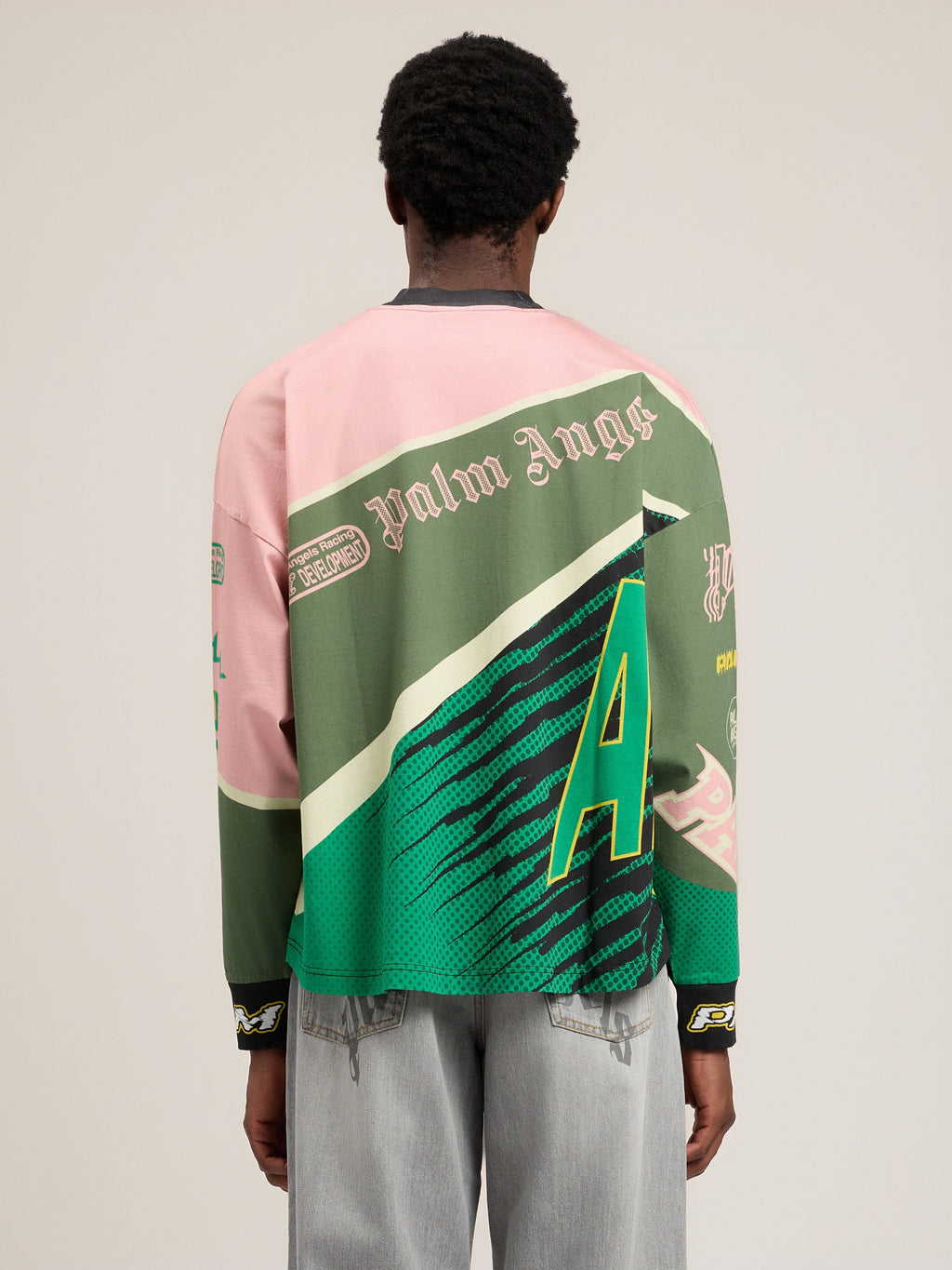 PALM ANGELS Racing Loose Long-Sleeved T-Shirt PINK GREEN PMAB05IS26JER001