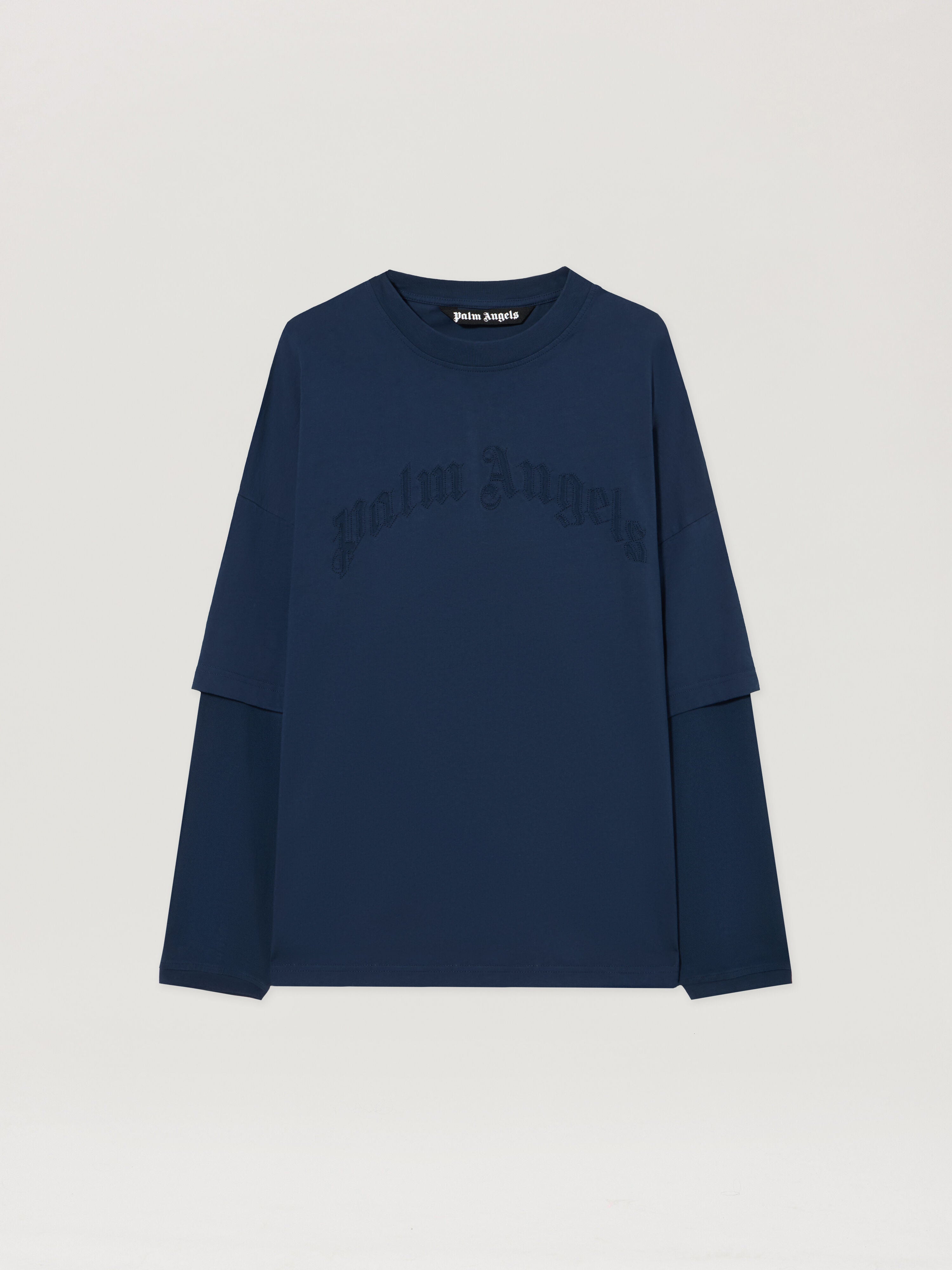 PALM ANGELS Curved Logo Double Long-Sleeved T-shirt NAVY BLUE NAVY BLUE PMAB05KS26JER001