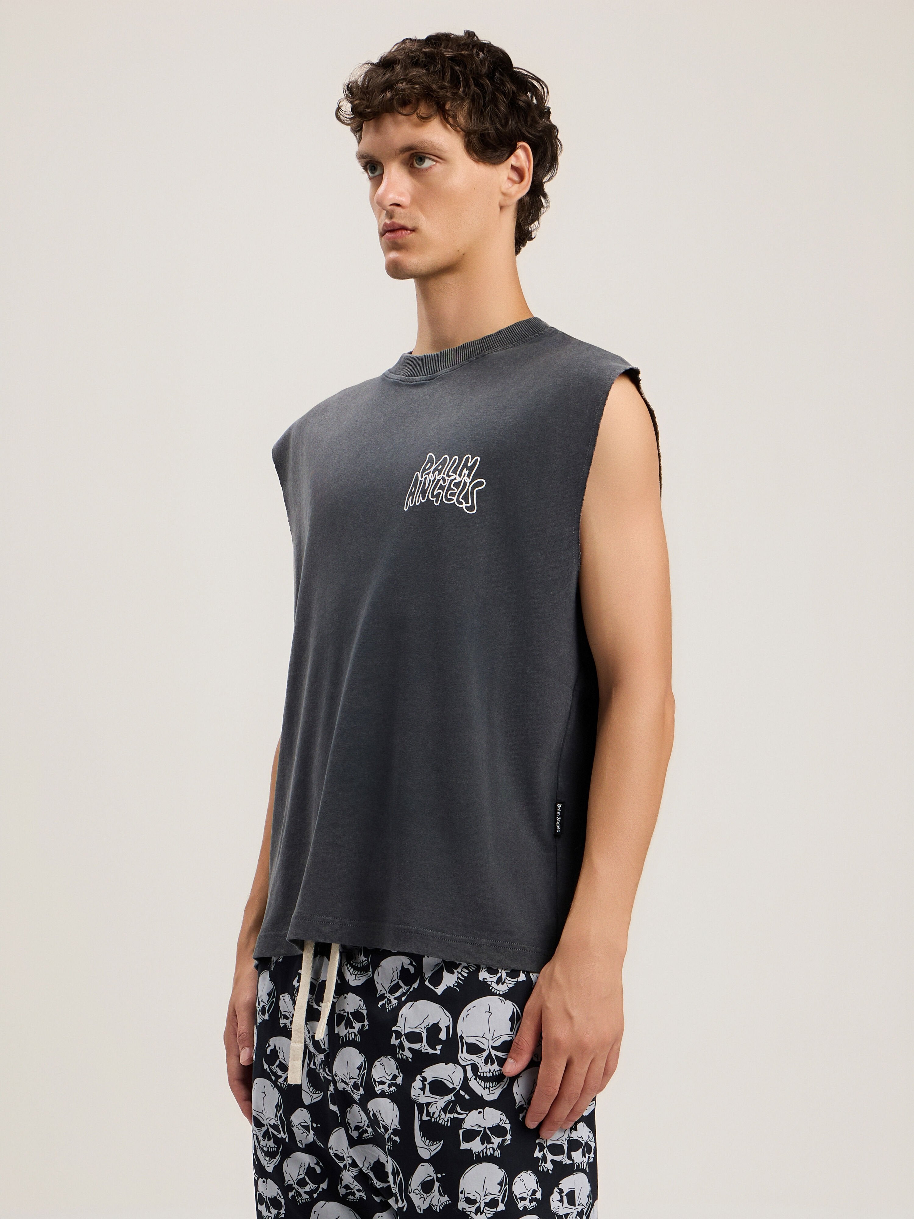 PALM ANGELS Palm Leaf Distressed Tank BLACK MULTICOLOR PMAC00BS26JER001