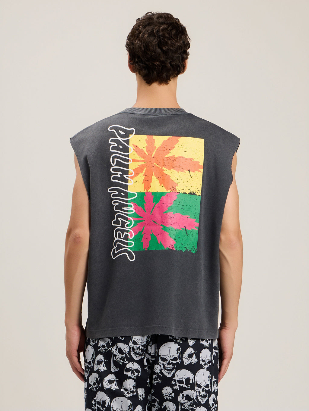 PALM ANGELS Palm Leaf Distressed Tank BLACK MULTICOLOR PMAC00BS26JER001