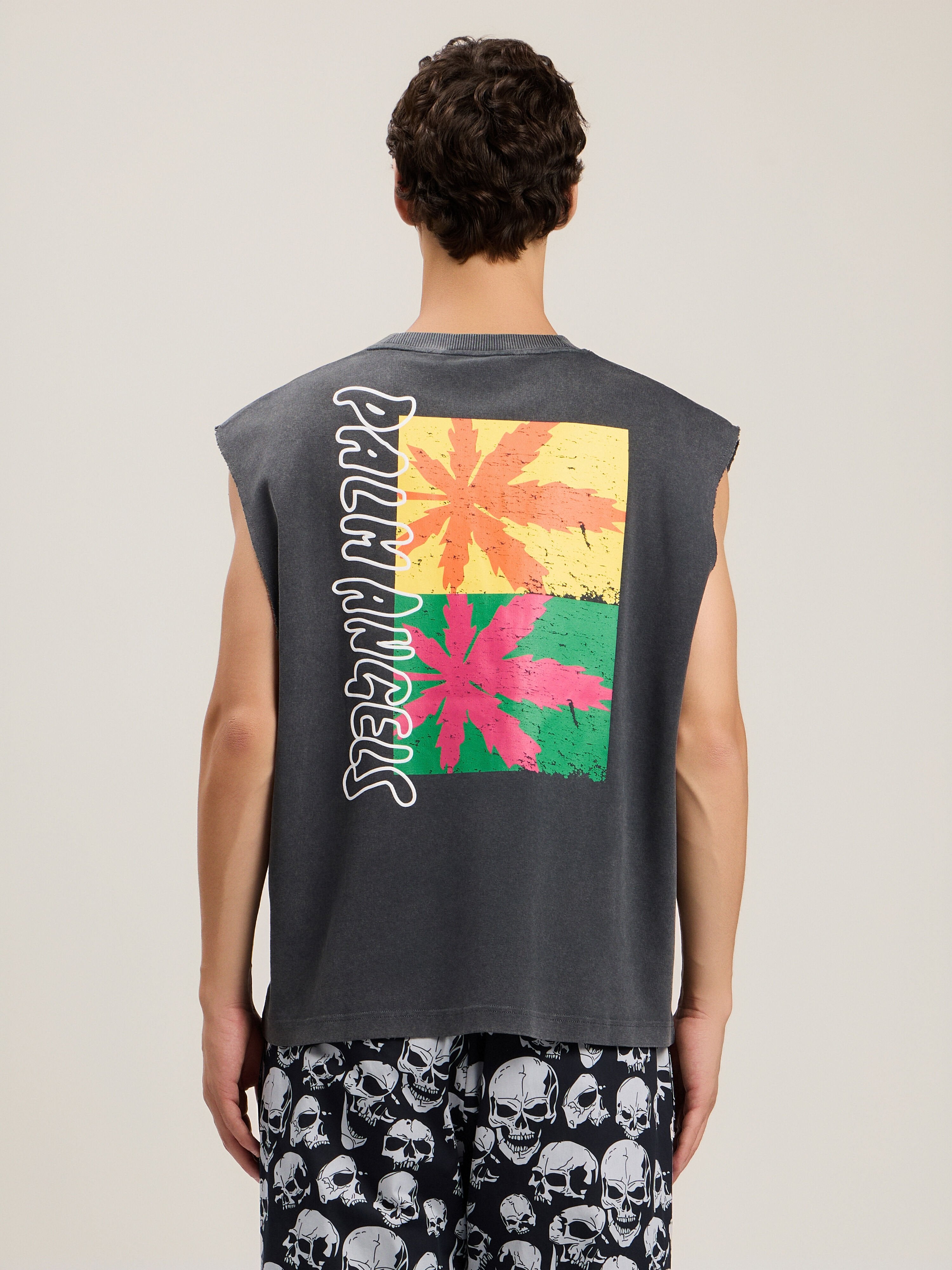 PALM ANGELS Palm Leaf Distressed Tank BLACK MULTICOLOR PMAC00BS26JER001
