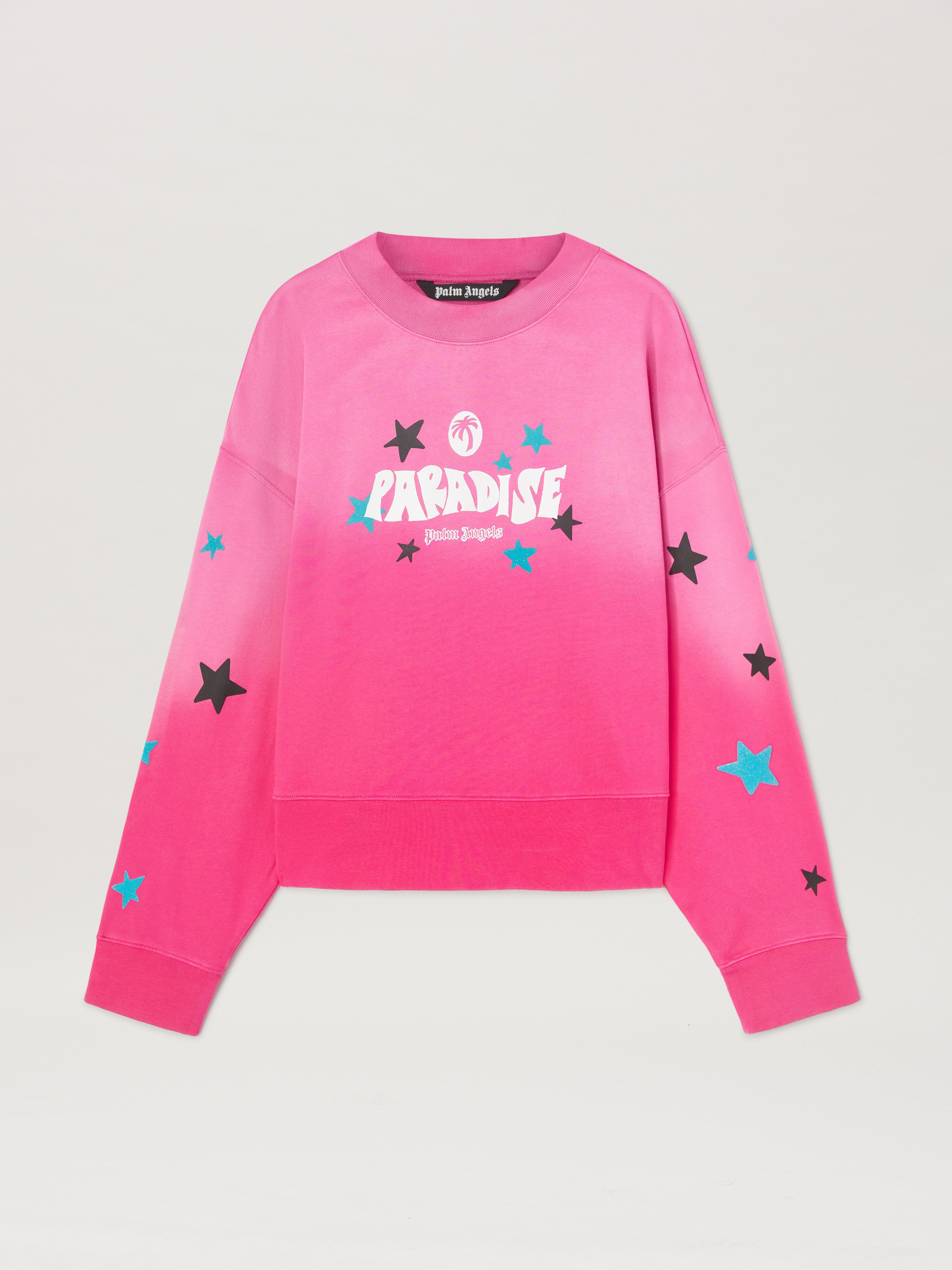 PALM ANGELS  PARADISE PALM CREW FUCHSIA - OFF WHITE PMBA026S25FLE001