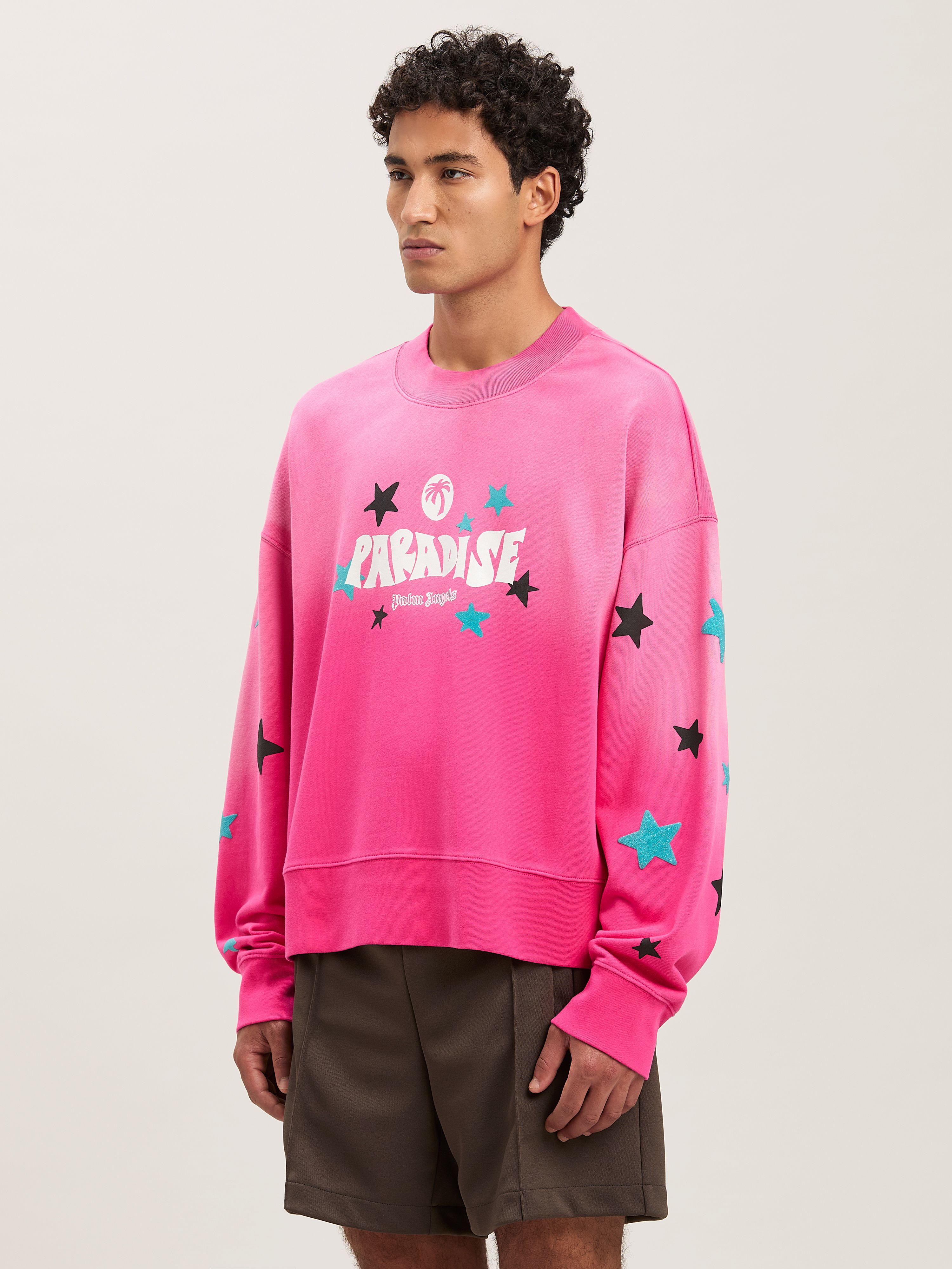 PALM ANGELS  PARADISE PALM CREW FUCHSIA - OFF WHITE PMBA026S25FLE001