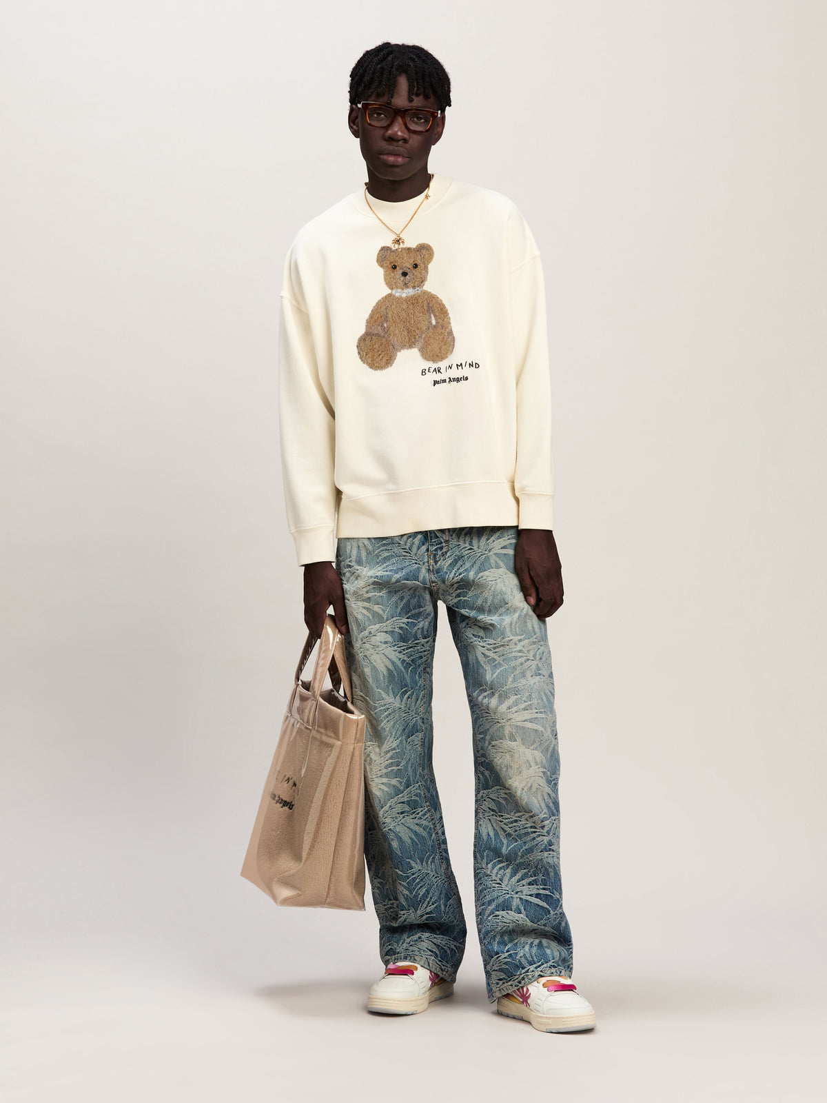 PALM ANGELS  BEAR IN MIND CREW OFF WHITE - BROWN PMBA026S25FLE003