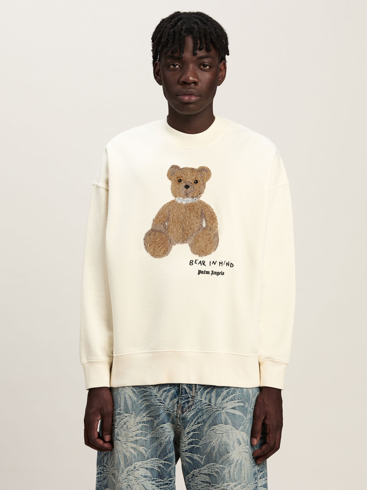 PALM ANGELS  BEAR IN MIND CREW OFF WHITE - BROWN PMBA026S25FLE003