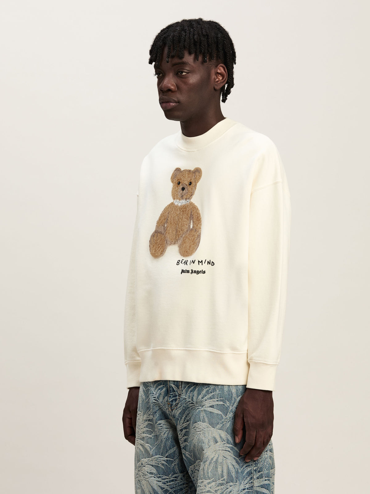 PALM ANGELS  BEAR IN MIND CREW OFF WHITE - BROWN PMBA026S25FLE003