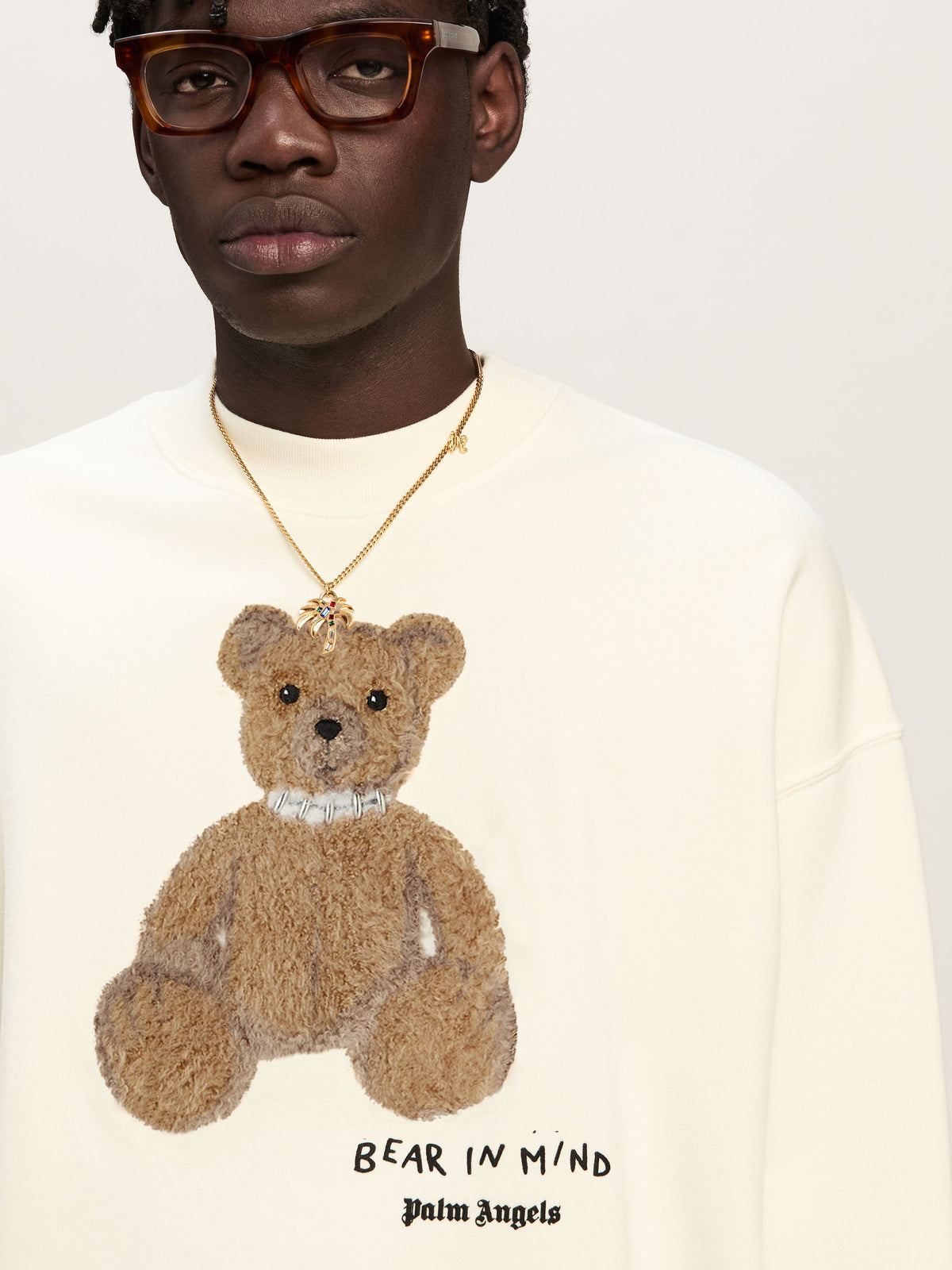 PALM ANGELS  BEAR IN MIND CREW OFF WHITE - BROWN PMBA026S25FLE003