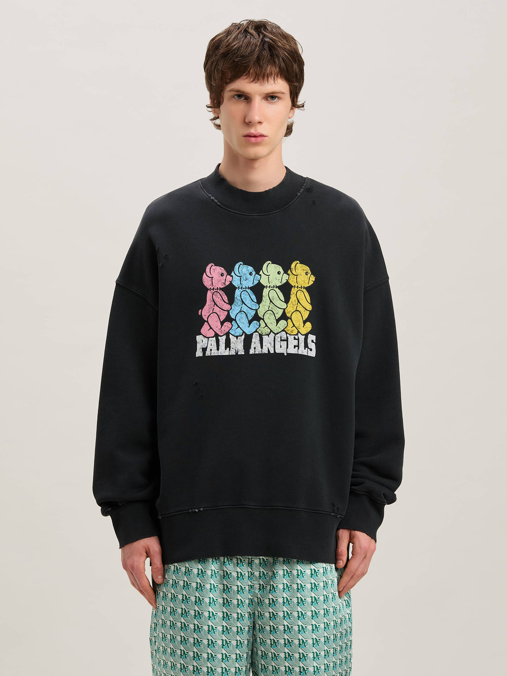 PALM ANGELS  CROSSROADS BEARS CREW BLACK - MULTICOLOR PMBA026S25FLE004