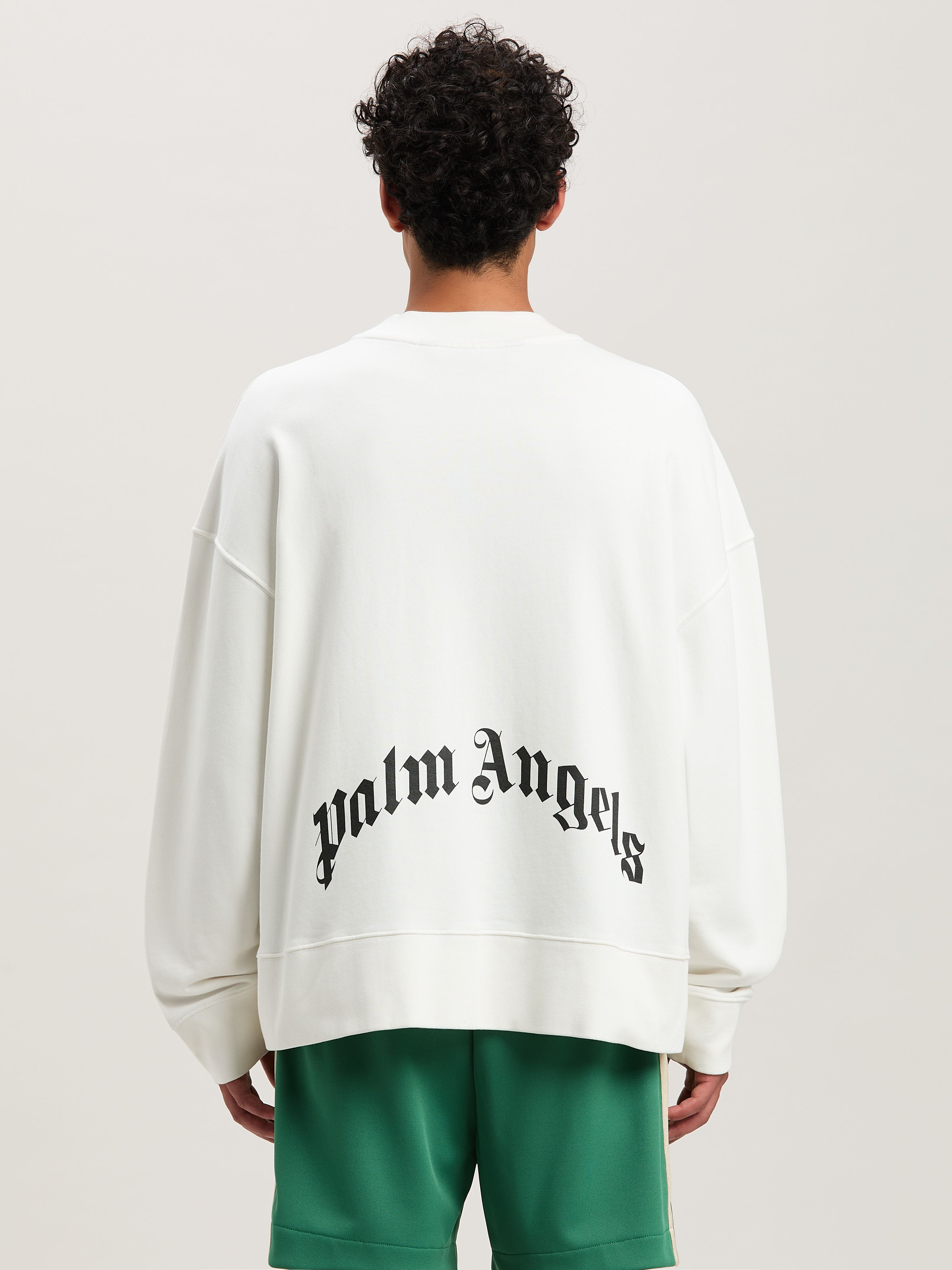 PALM ANGELS  BACK CURVED LOGO CREW OFF WHITE - BLACK PMBA080S25FLE001