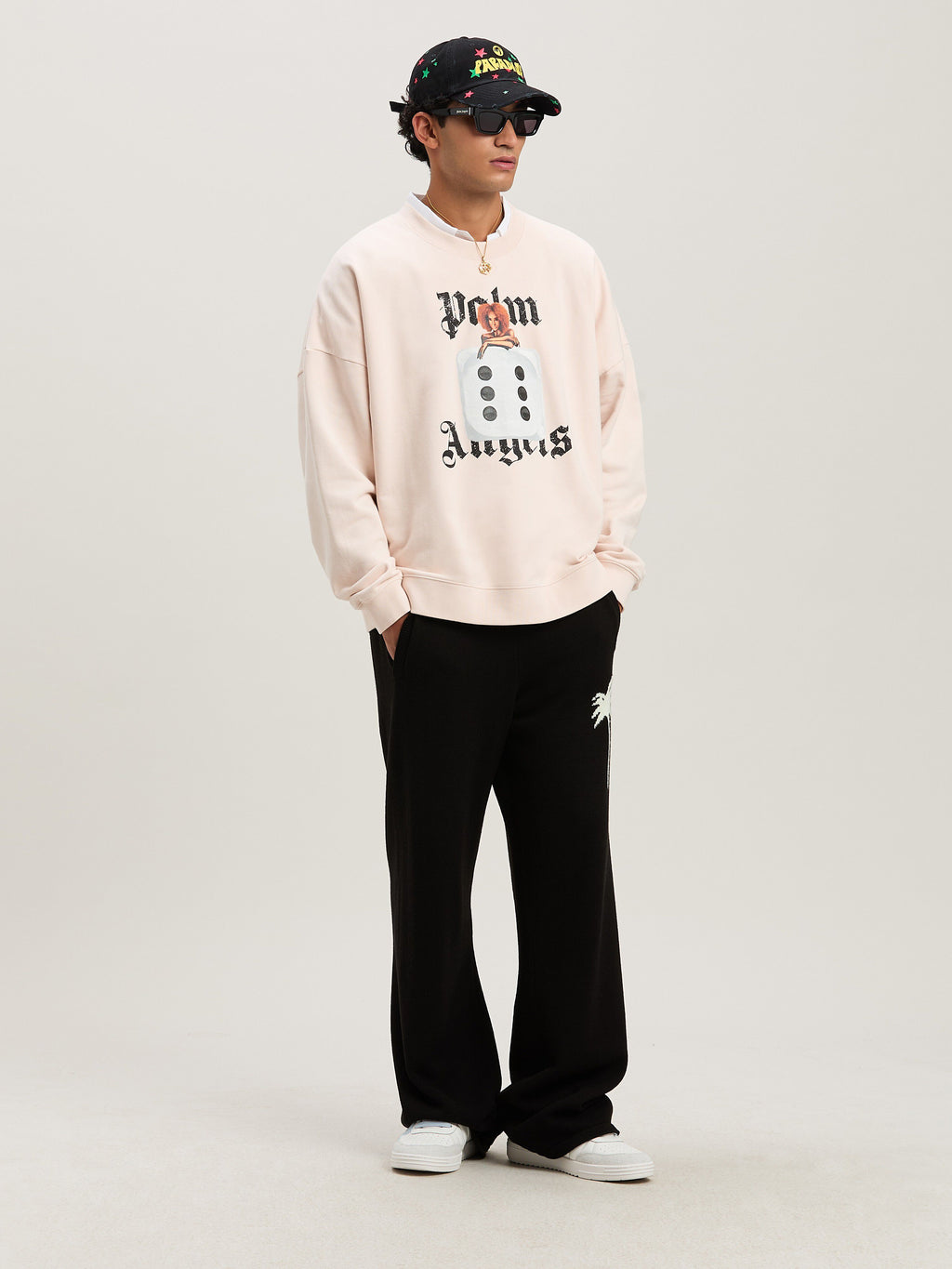 PALM ANGELS  HOLLY PIN UP CREW SOFT PINK - BLACK PMBA080S25FLE003