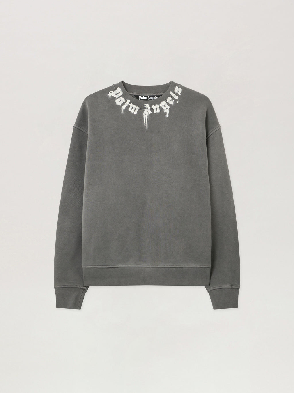 PALM ANGELS Neck Logo Regular Crewneck Sweatshirt DARK GREY - OFF WHITE PMBA08HF25FLE003