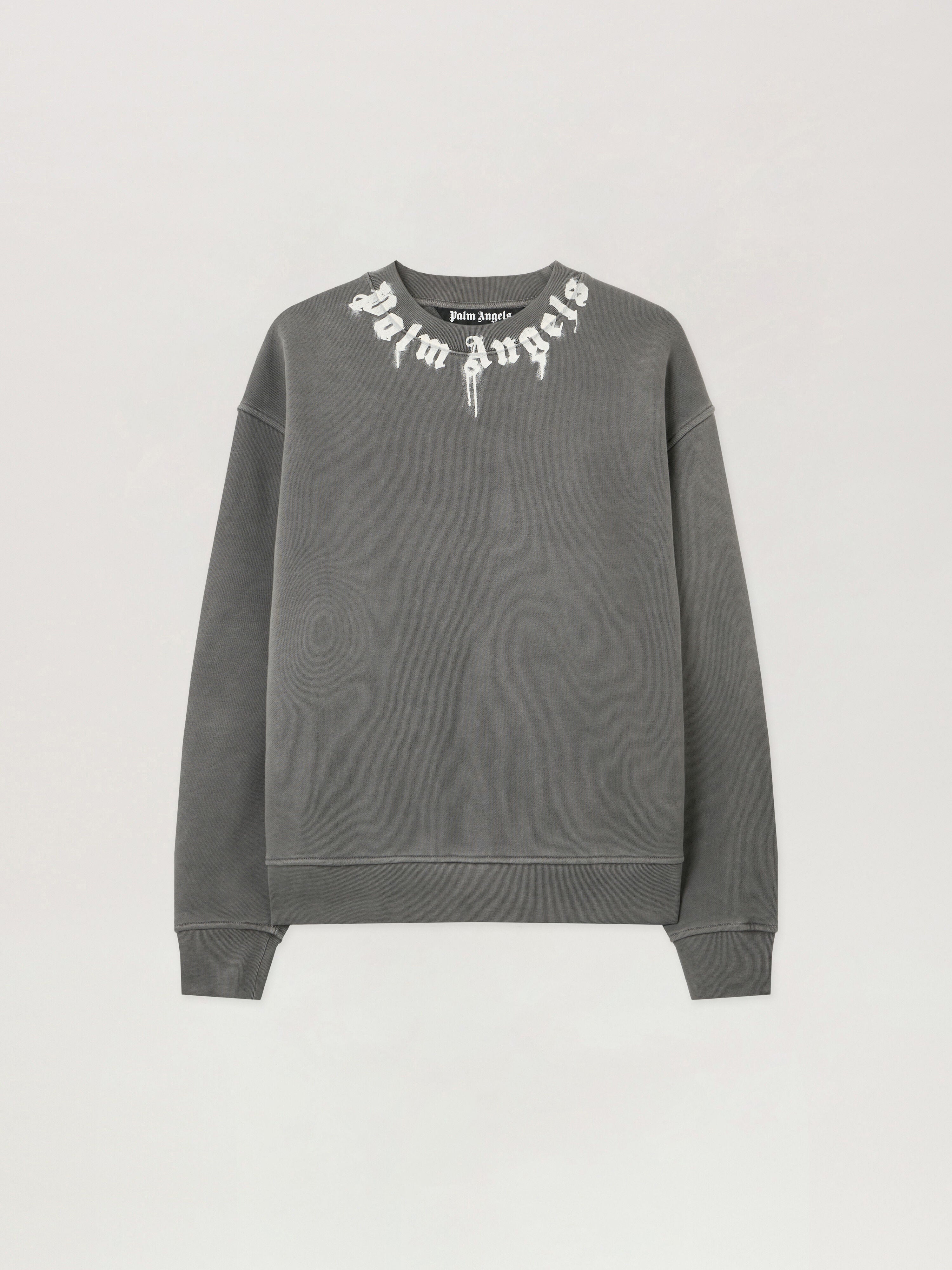PALM ANGELS Neck Logo Regular Crewneck Sweatshirt DARK GREY - OFF WHITE PMBA08HF25FLE003