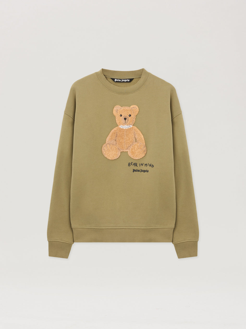 PALM ANGELS Bear In Mind Crewneck Sweatshirt ARMY GREEN - BROWN PMBA08HF25FLE004