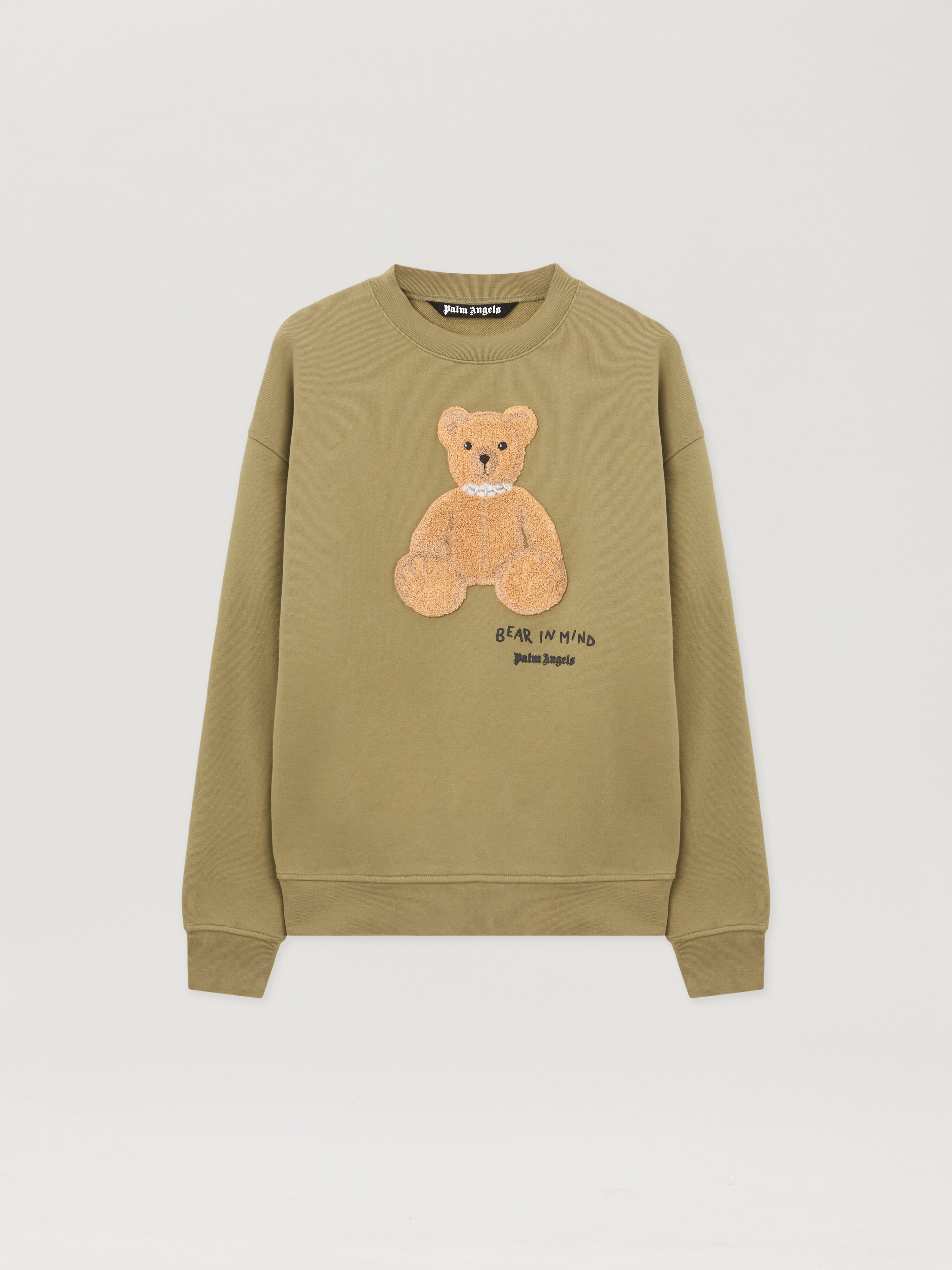 PALM ANGELS Bear In Mind Crewneck Sweatshirt ARMY GREEN - BROWN PMBA08HF25FLE004