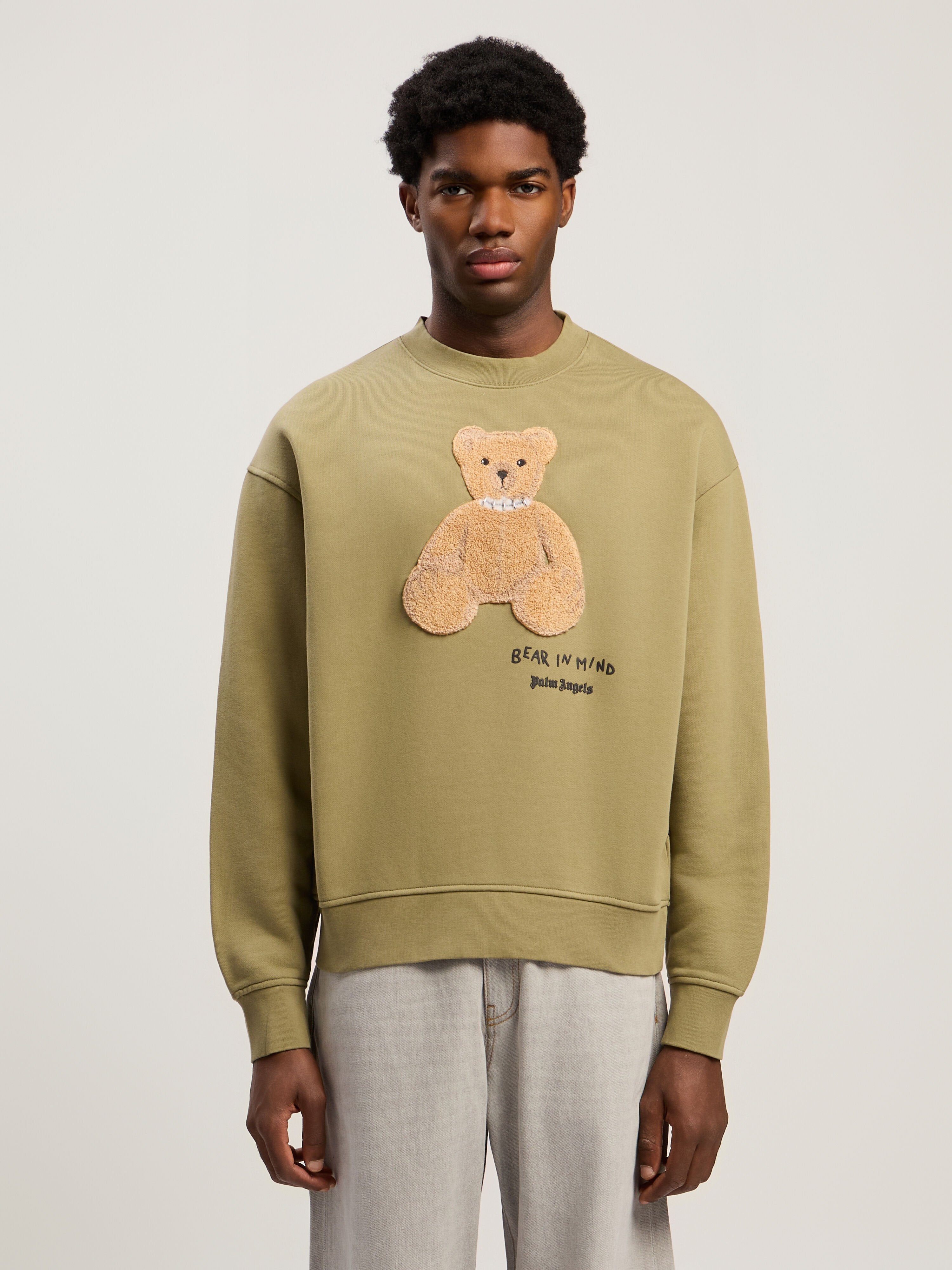 PALM ANGELS Bear In Mind Crewneck Sweatshirt ARMY GREEN - BROWN PMBA08HF25FLE004
