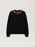 PALM ANGELS Neck Logo Crew Sweatshirt BLACK - FUCHSIA PMBA08HF25FLE005