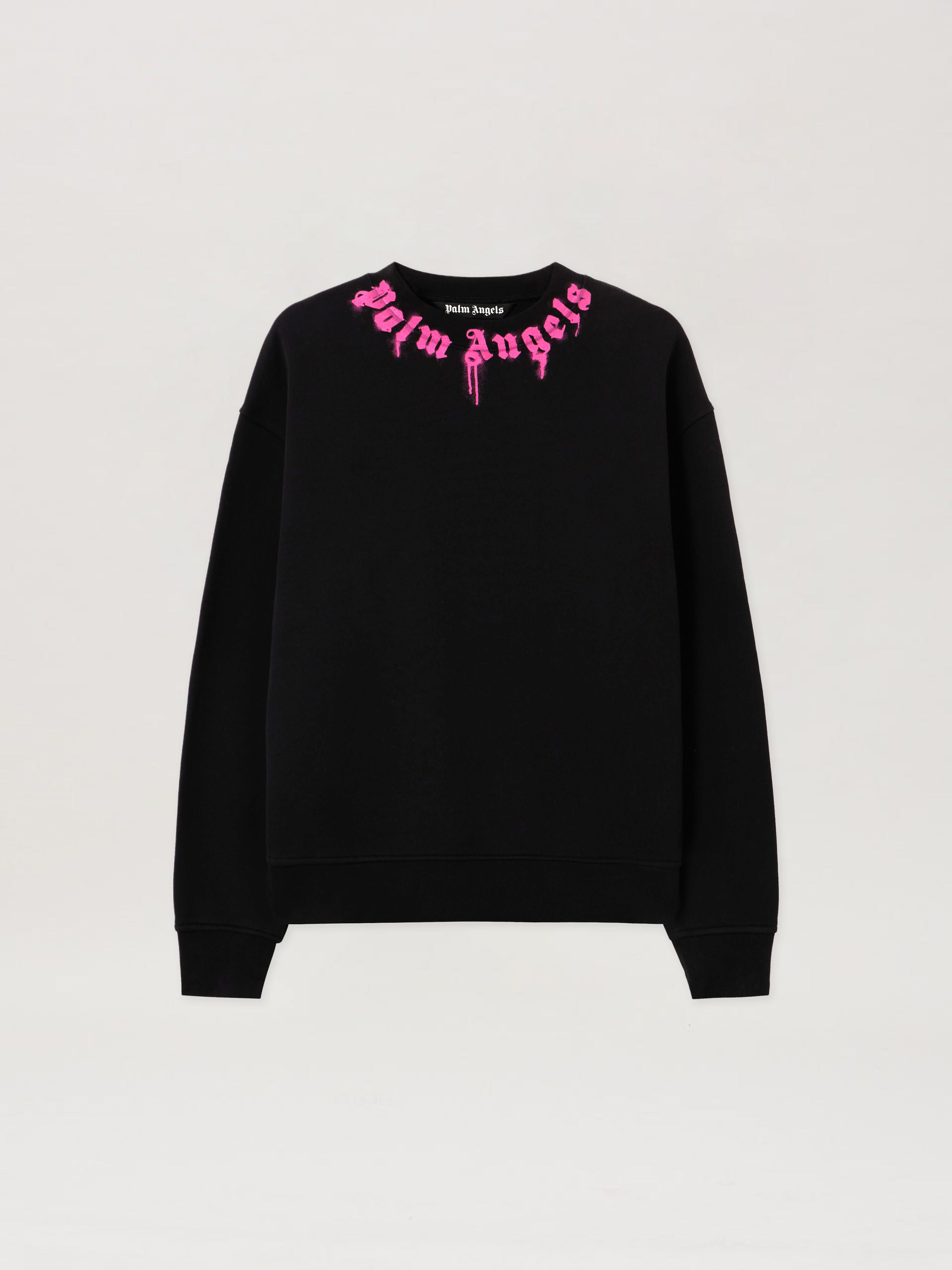 PALM ANGELS Neck Logo Crew Sweatshirt BLACK - FUCHSIA PMBA08HF25FLE005