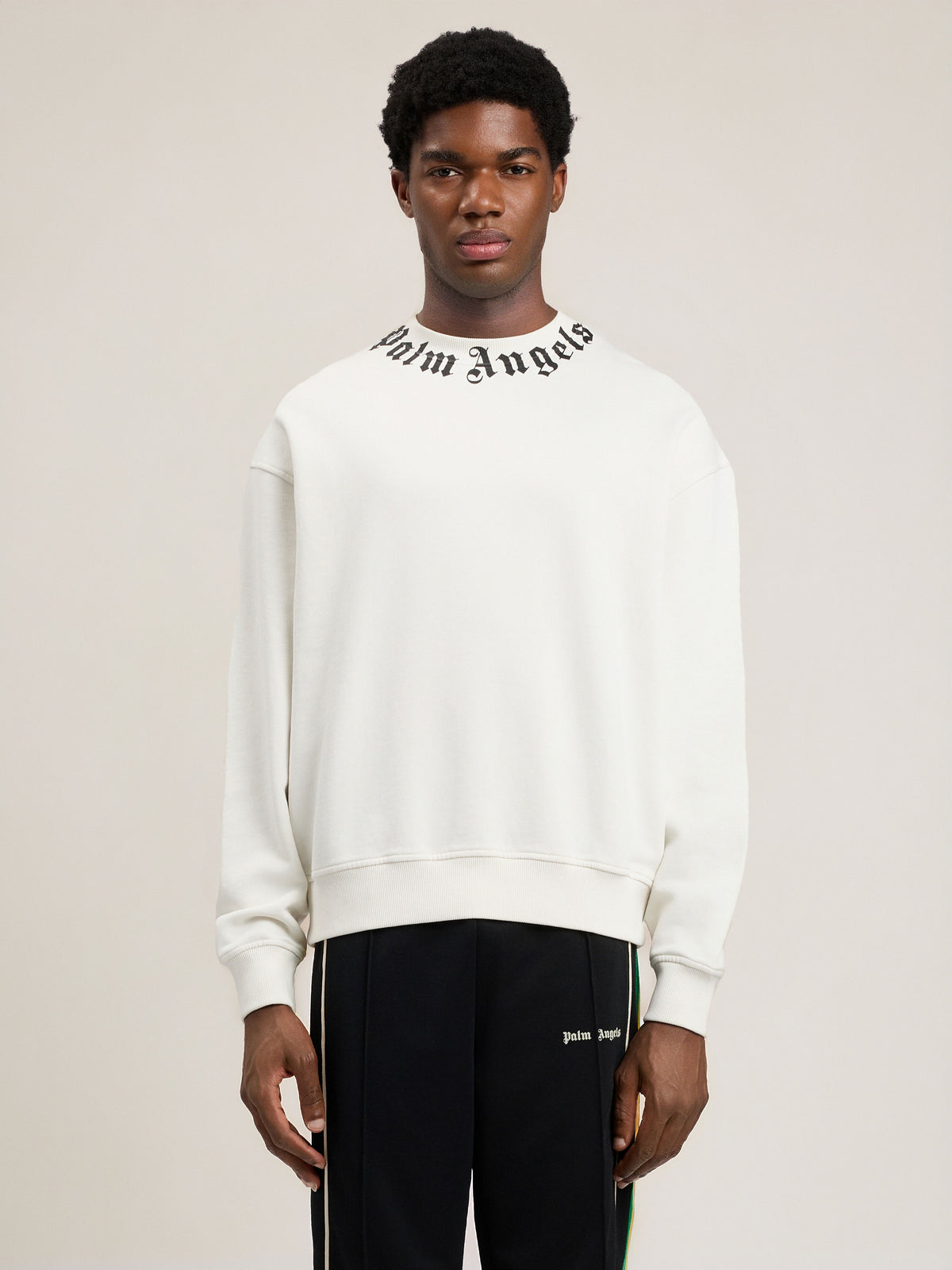 PALM ANGELS Neck Logo Sweatshirt OFF WHITE BLACK PMBA08HS26FLE004