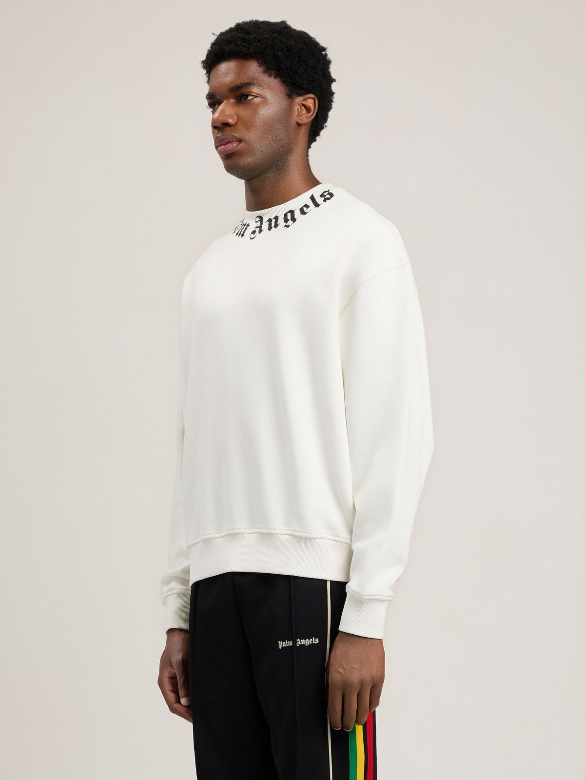 PALM ANGELS Neck Logo Sweatshirt OFF WHITE BLACK PMBA08HS26FLE004