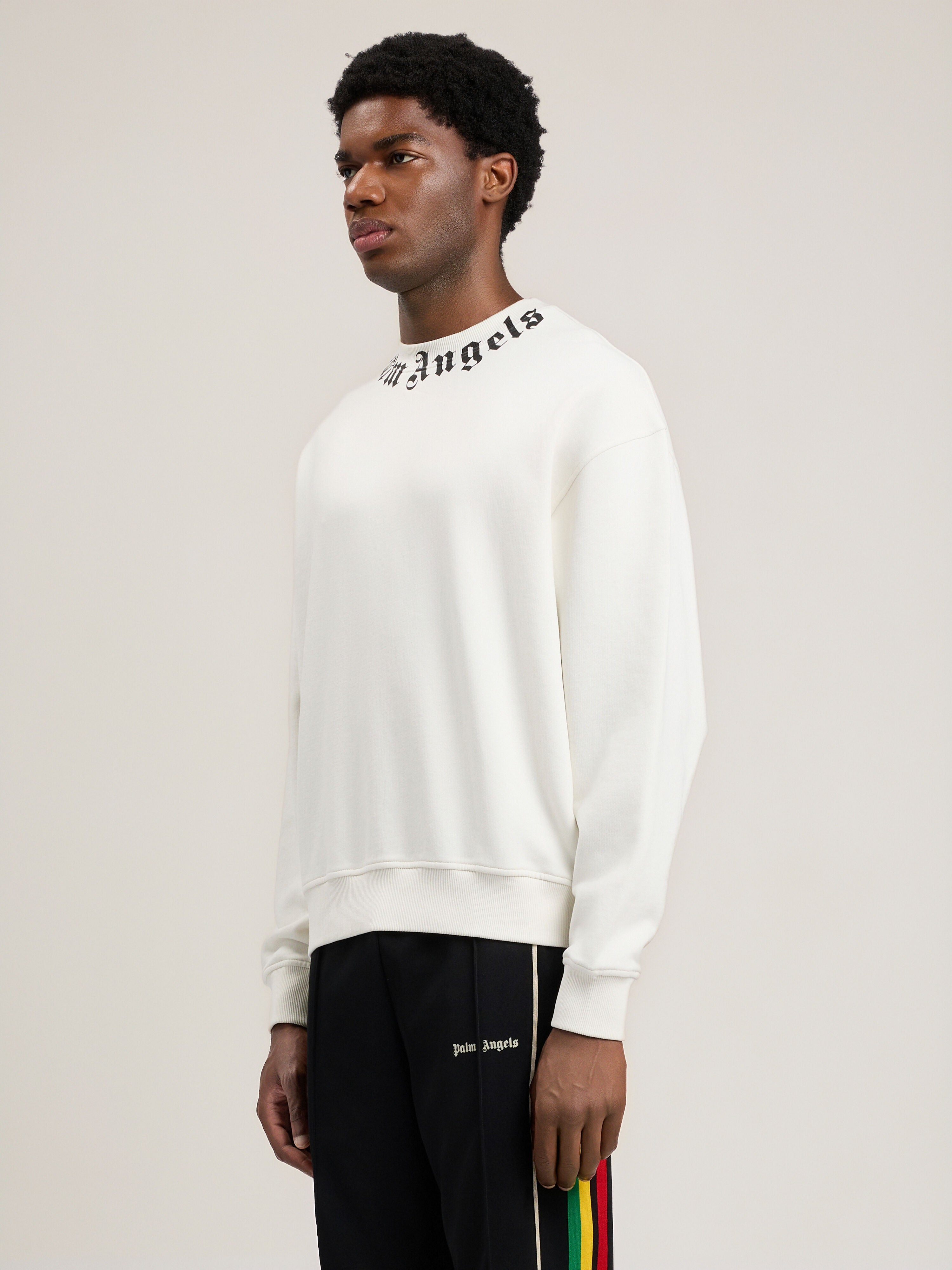 PALM ANGELS Neck Logo Sweatshirt OFF WHITE BLACK PMBA08HS26FLE004