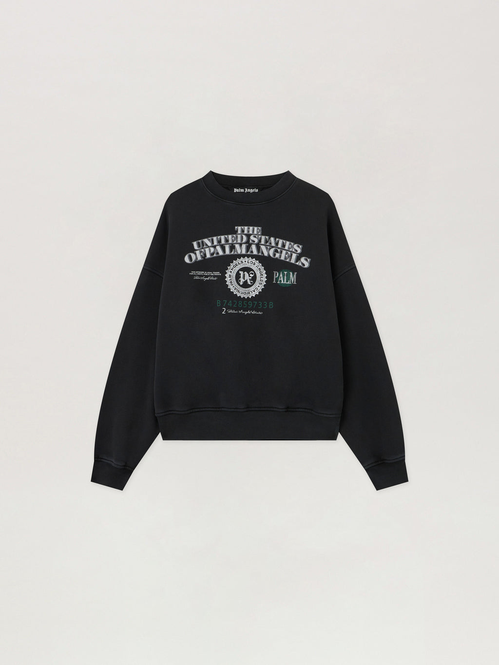 PALM ANGELS Dollar Loose Crew Sweatshirt VINTAGE BLACK - LIGHT GREY PMBA08JF25FLE002