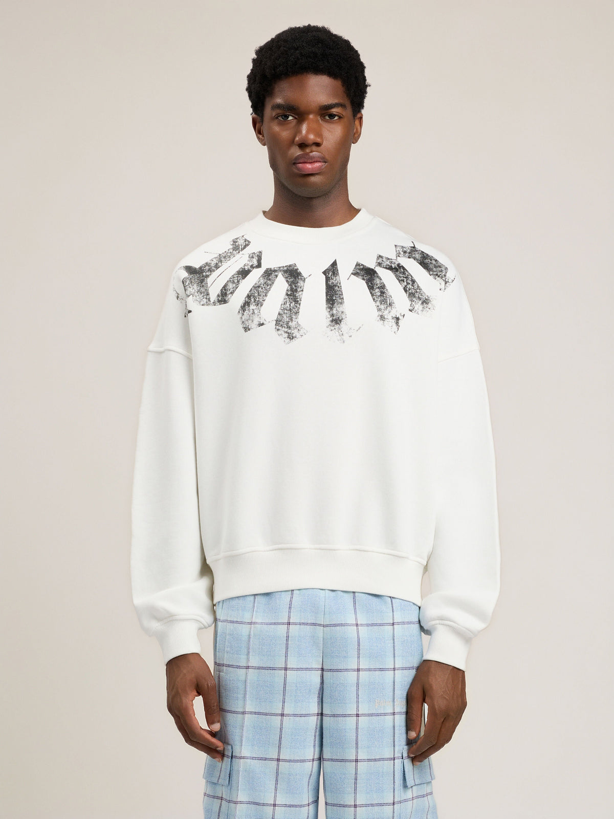 PALM ANGELS Big Neck Logo Loose Sweatshirt OFF WHITE BLACK PMBA08JS26FLE001