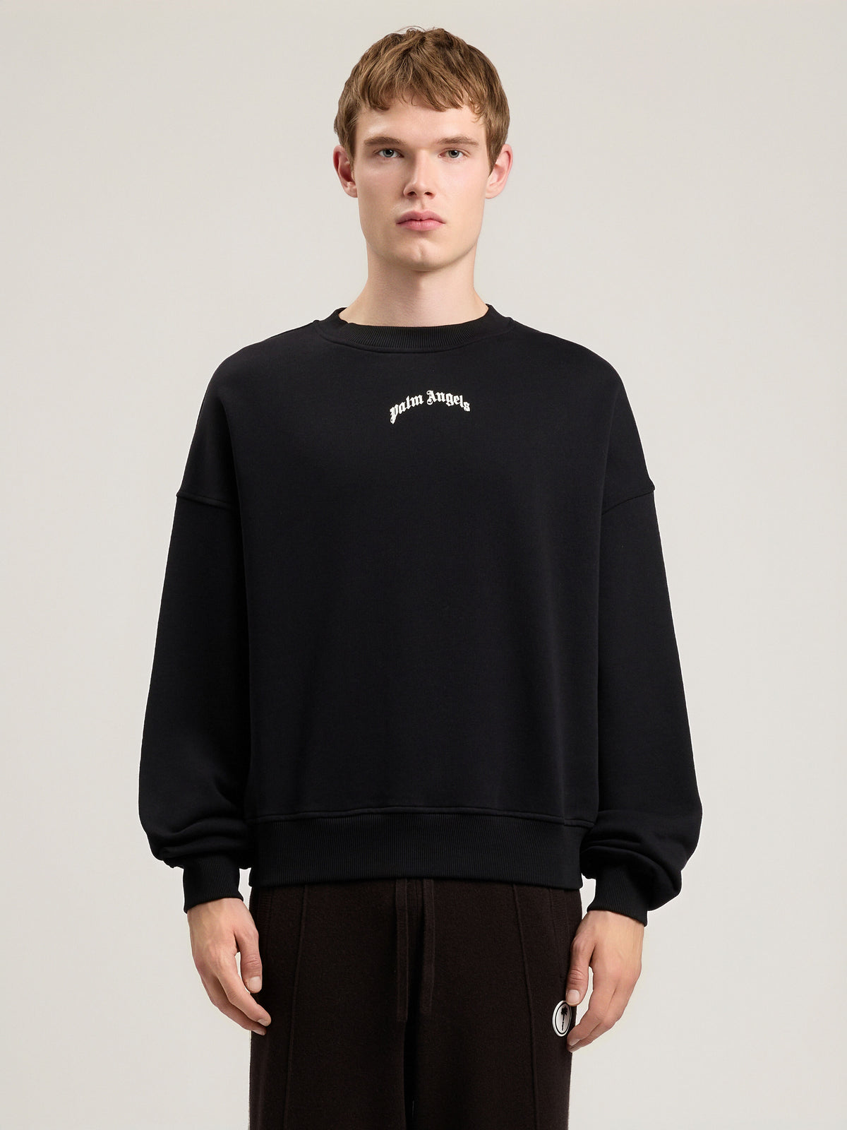 PALM ANGELS Back Curved Logo Loose Sweatshirt BLACK OFF WHITE PMBA08JS26FLE004
