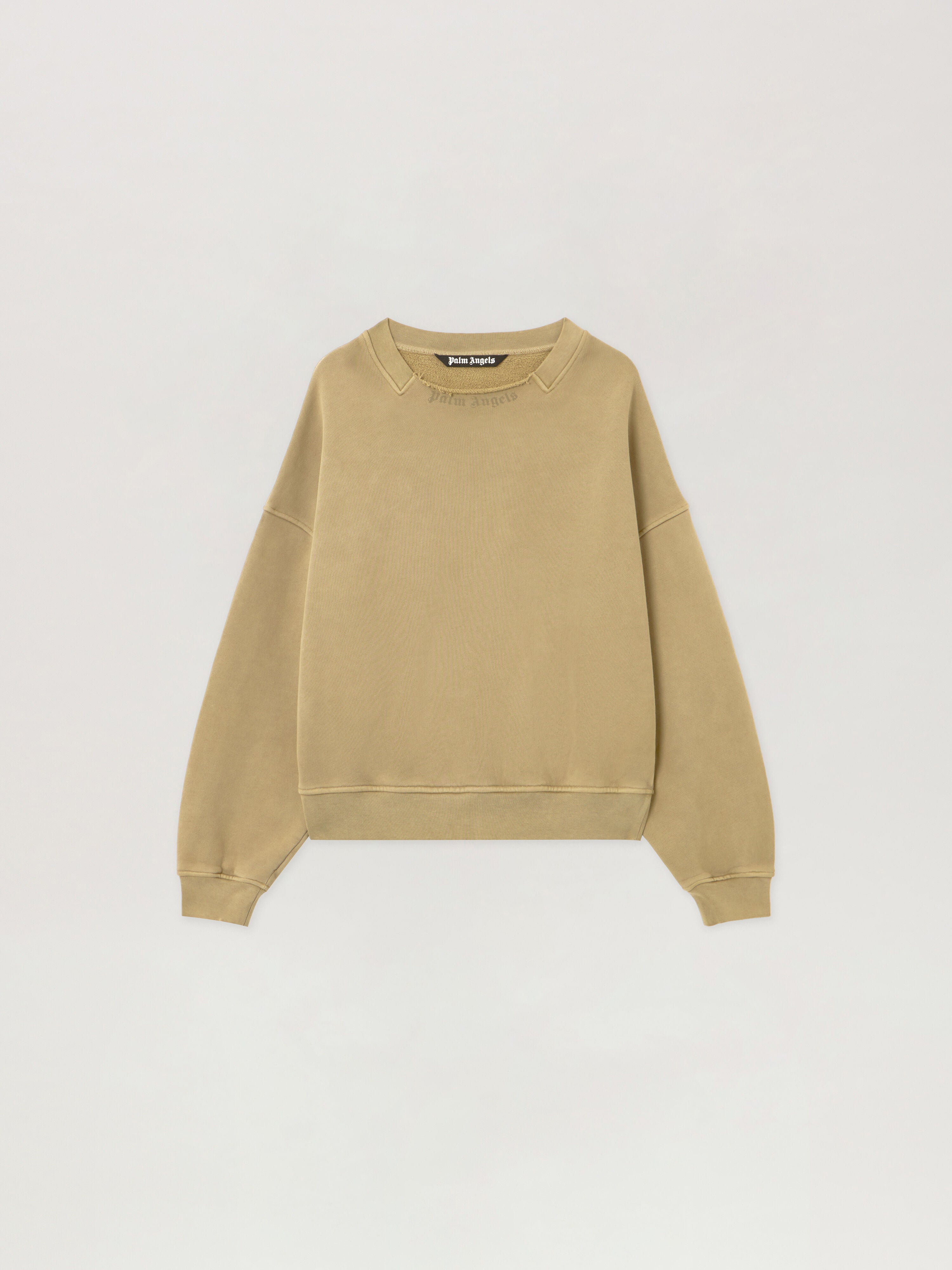 PALM ANGELS Curved Logo Loose Collar Crew ARMY GREEN - DARK GREEN PMBA08KF25FLE001