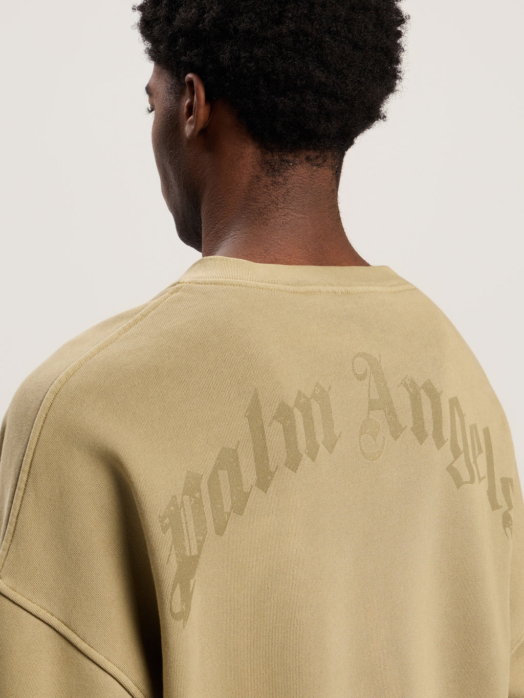 PALM ANGELS Curved Logo Loose Collar Crew ARMY GREEN - DARK GREEN PMBA08KF25FLE001