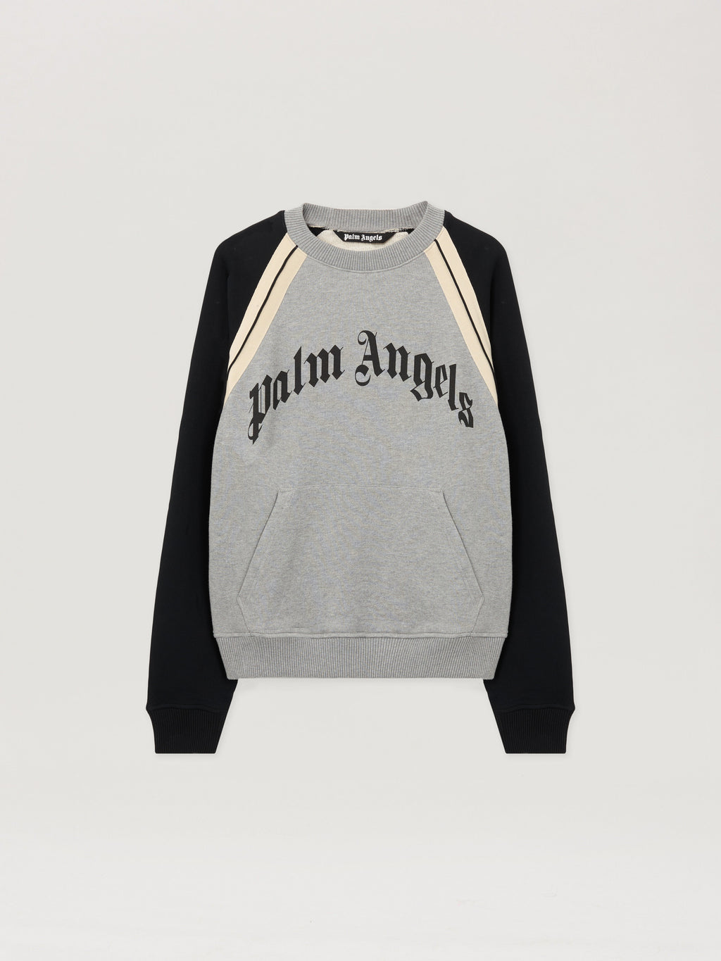 PALM ANGELS Curved Logo Track Crew GREY MELANGE - BLACK PMBA08LF25FLE001