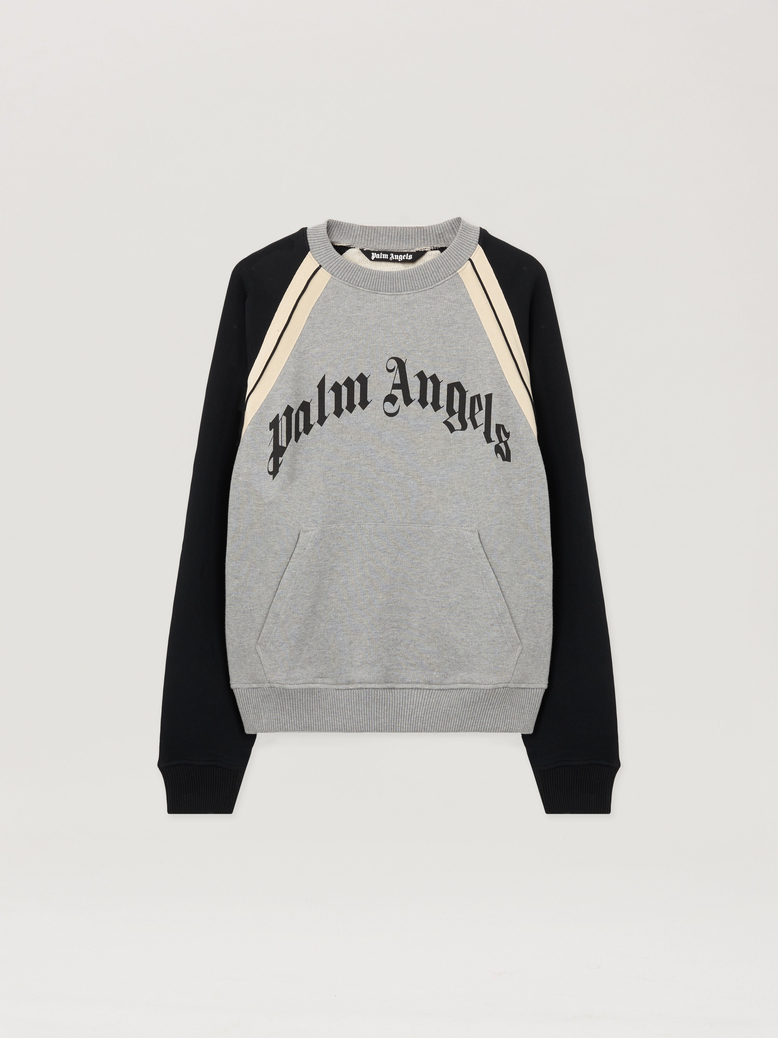PALM ANGELS Curved Logo Track Crew GREY MELANGE - BLACK PMBA08LF25FLE001