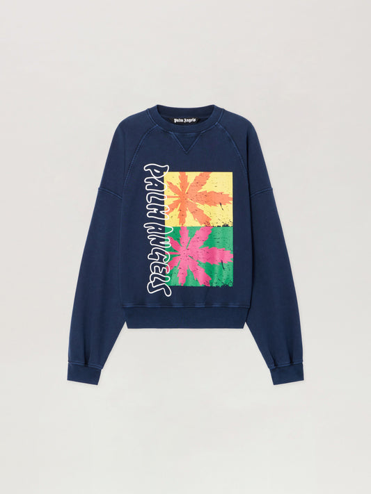 PALM ANGELS Palm Leaf Reglan Loose Sweatshirt NAVY BLUE MULTICOLOR PMBA08NS26FLE001