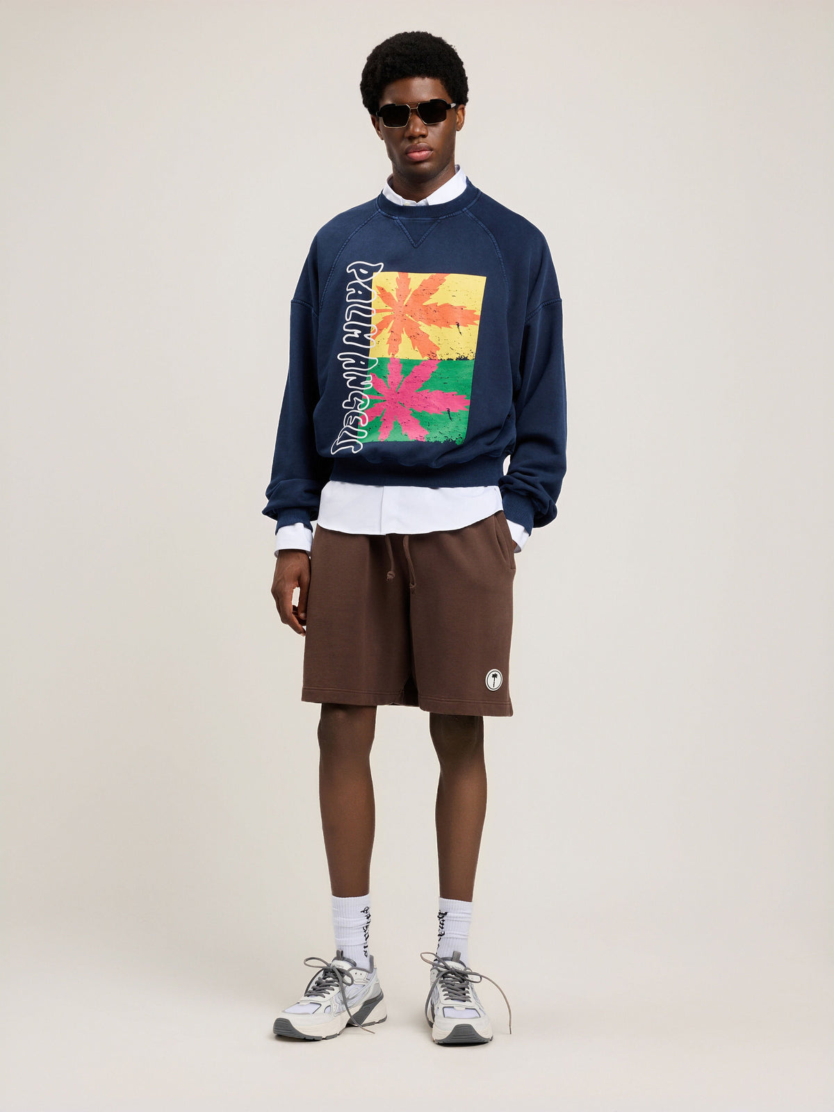 PALM ANGELS Palm Leaf Reglan Loose Sweatshirt NAVY BLUE MULTICOLOR PMBA08NS26FLE001