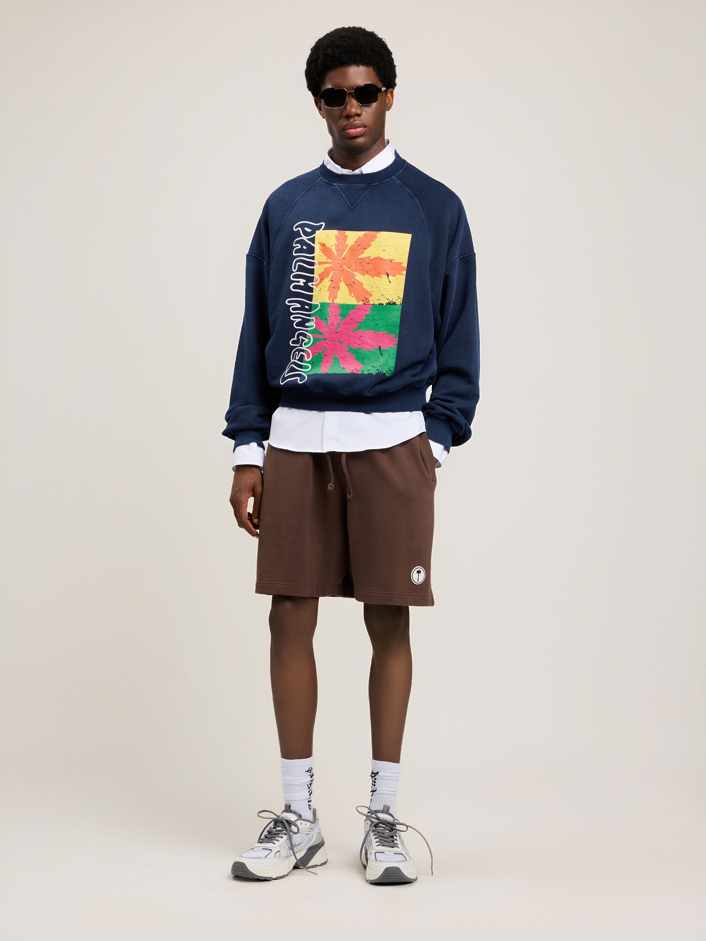 PALM ANGELS Palm Leaf Reglan Loose Sweatshirt NAVY BLUE MULTICOLOR PMBA08NS26FLE001