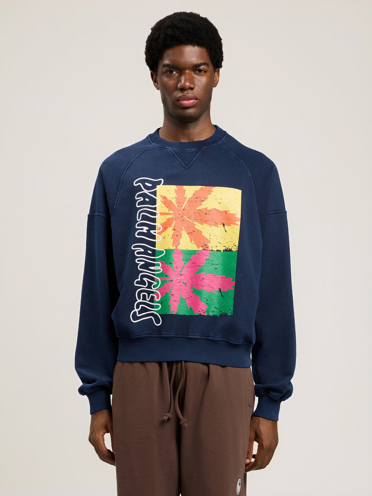 PALM ANGELS Palm Leaf Reglan Loose Sweatshirt NAVY BLUE MULTICOLOR PMBA08NS26FLE001