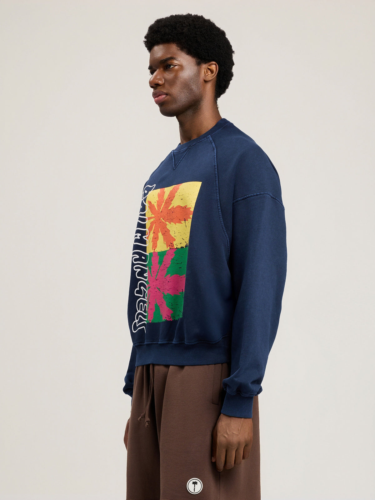 PALM ANGELS Palm Leaf Reglan Loose Sweatshirt NAVY BLUE MULTICOLOR PMBA08NS26FLE001
