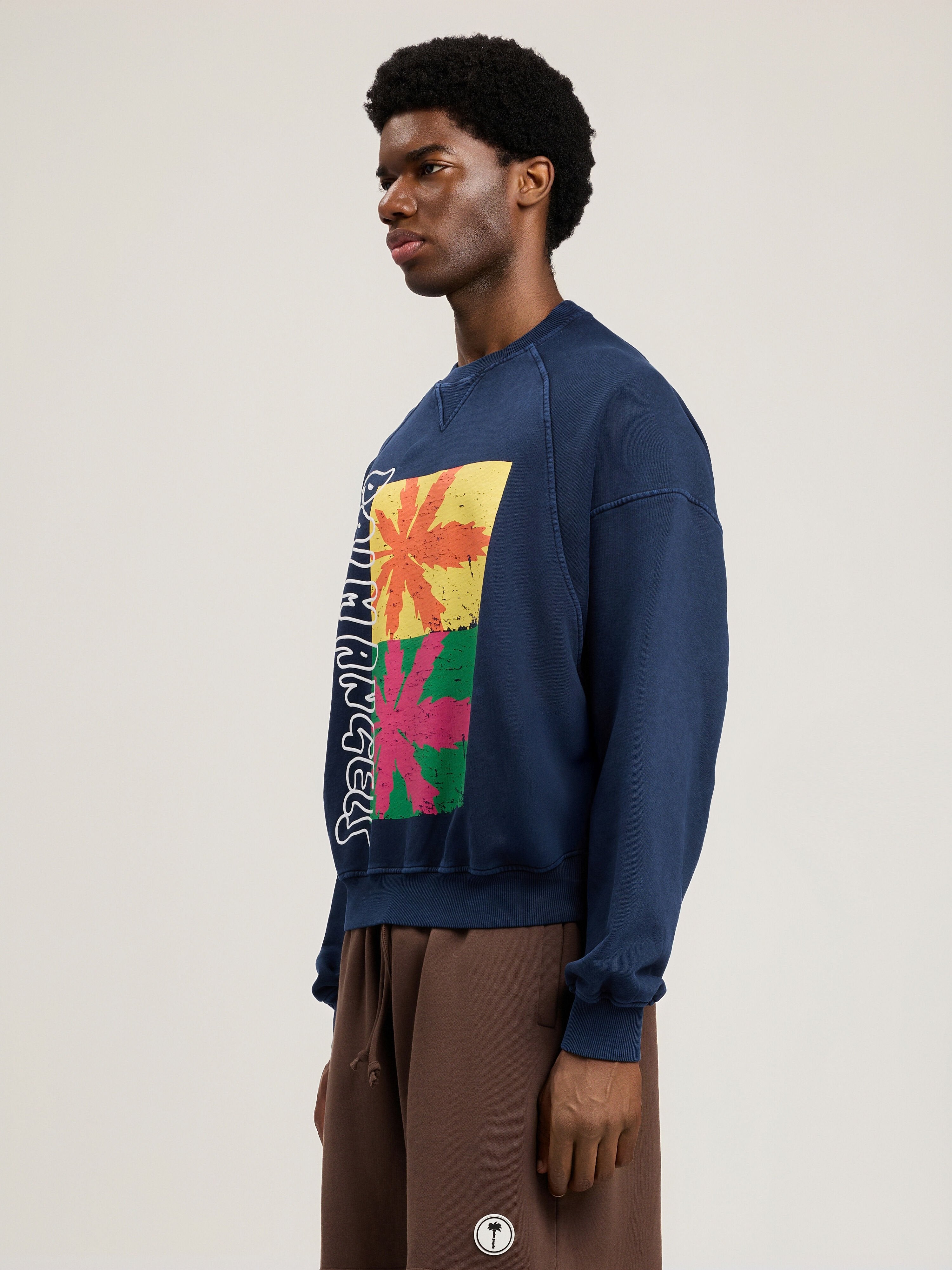 PALM ANGELS Palm Leaf Reglan Loose Sweatshirt NAVY BLUE MULTICOLOR PMBA08NS26FLE001