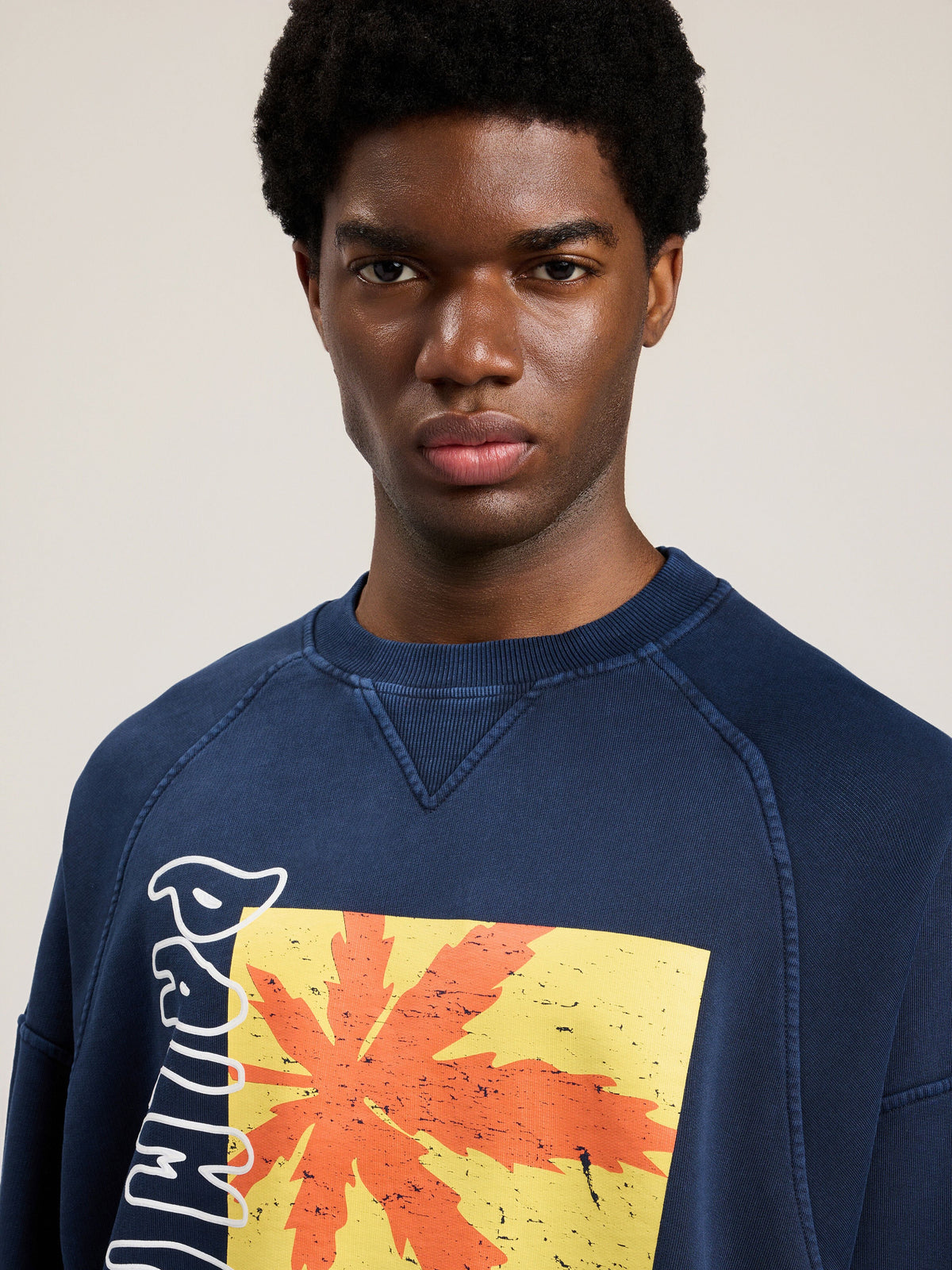 PALM ANGELS Palm Leaf Reglan Loose Sweatshirt NAVY BLUE MULTICOLOR PMBA08NS26FLE001