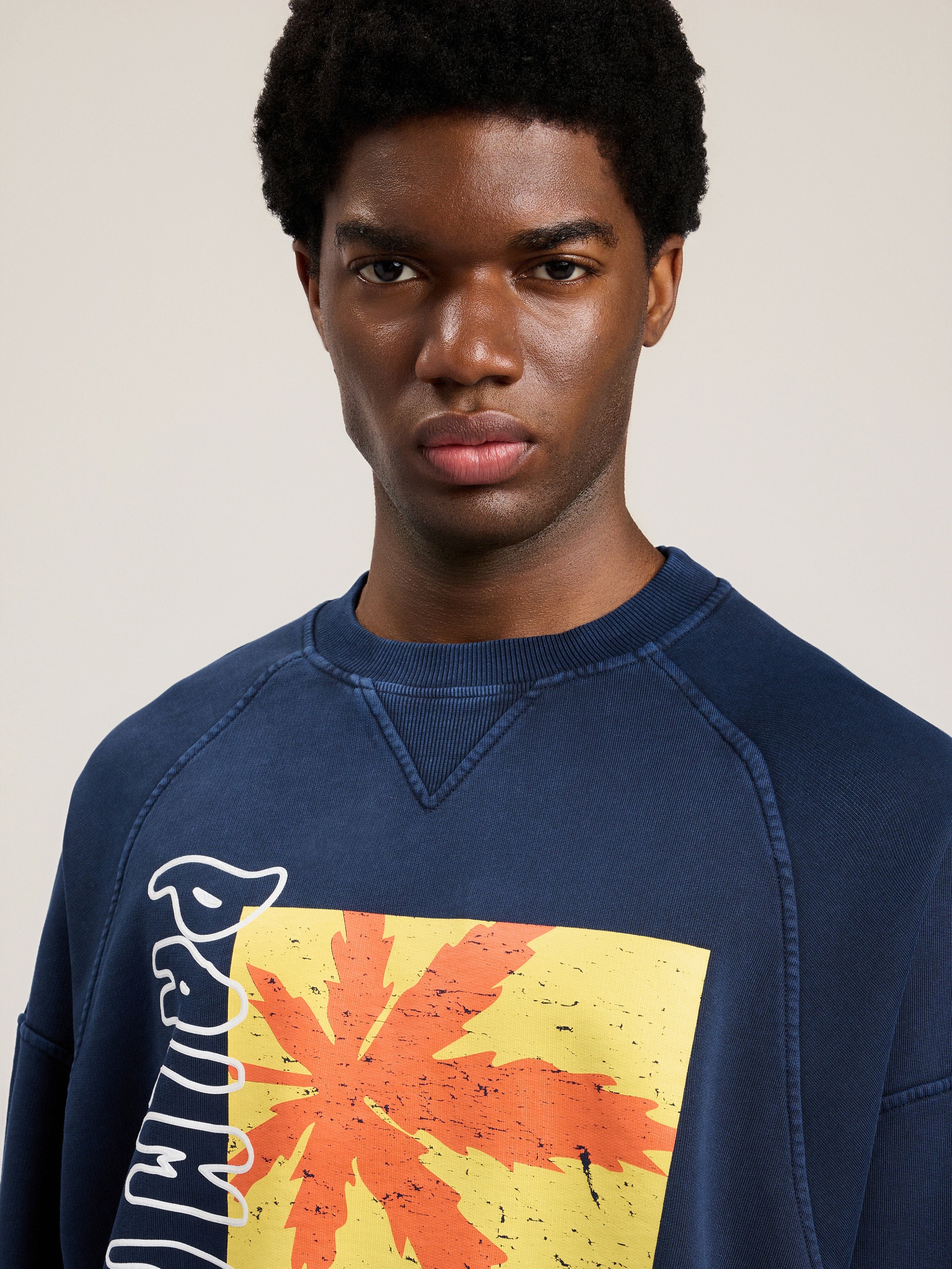 PALM ANGELS Palm Leaf Reglan Loose Sweatshirt NAVY BLUE MULTICOLOR PMBA08NS26FLE001