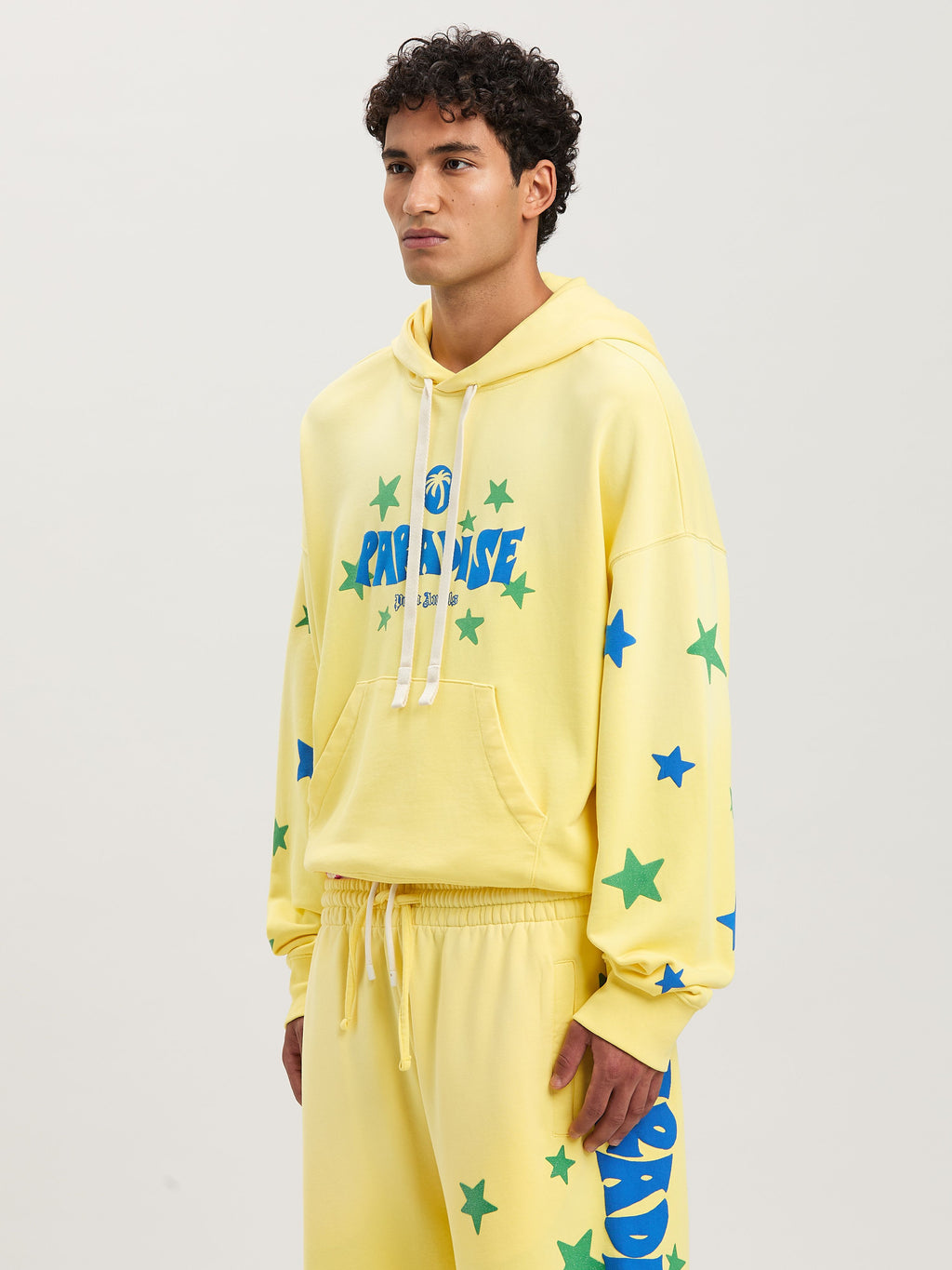 PALM ANGELS  PARADISE PALM HOODY YELLOW - BLUE PMBB058S25FLE001